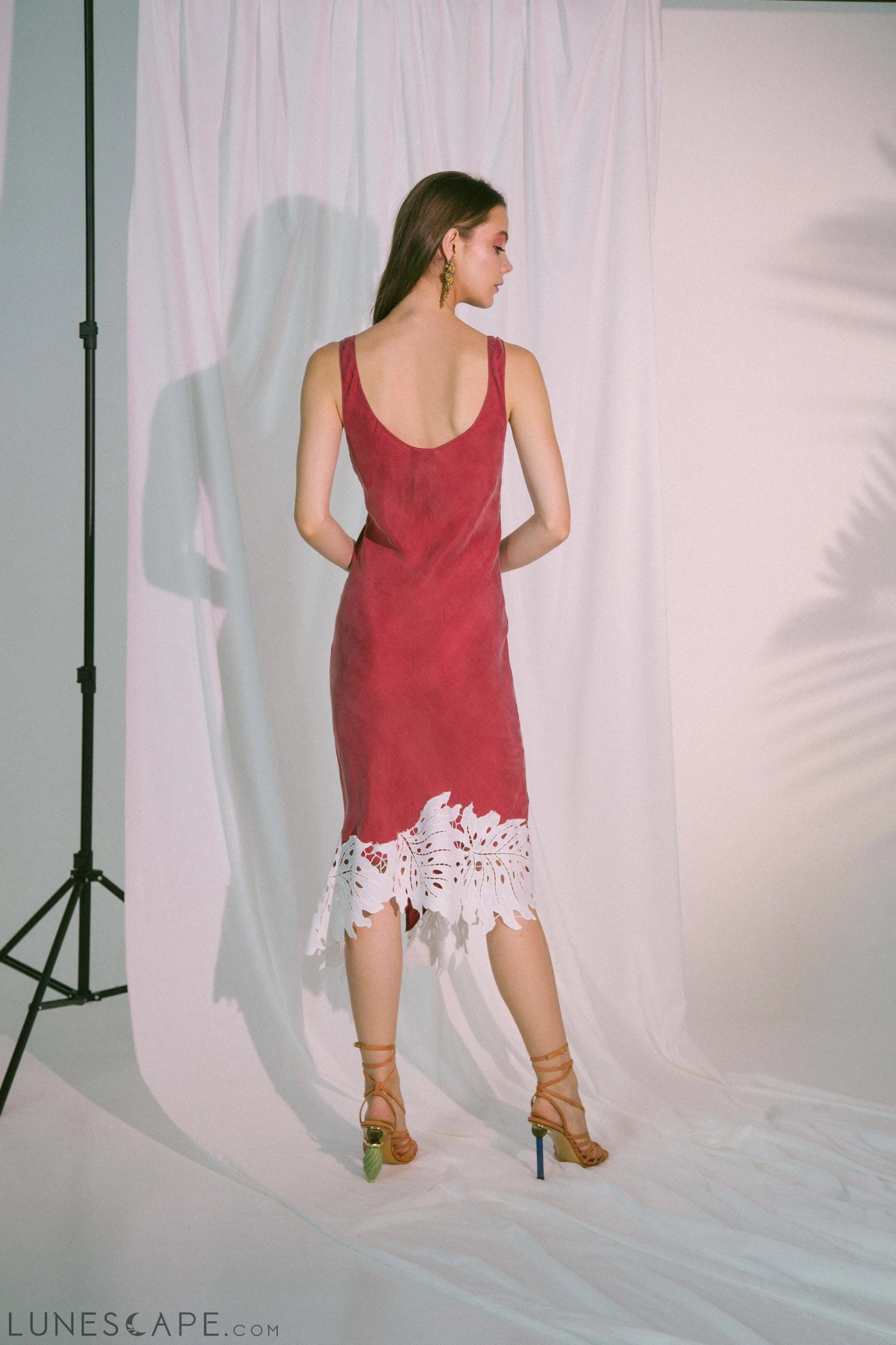 Eros Midi Dress in Claret LUNESCAPE