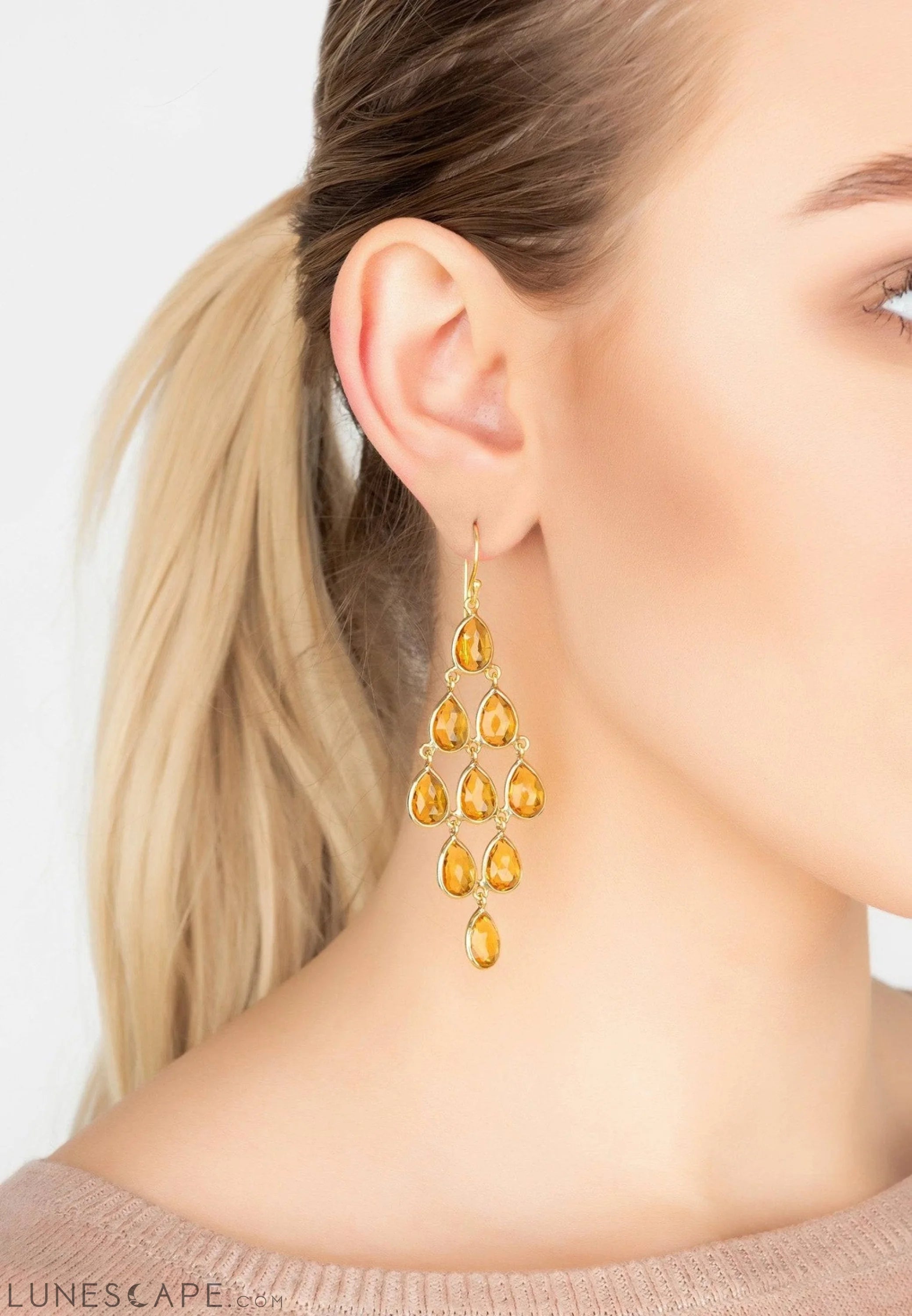 Erviola Gemstone Cascade Earrings Gold Citrine LUNESCAPE
