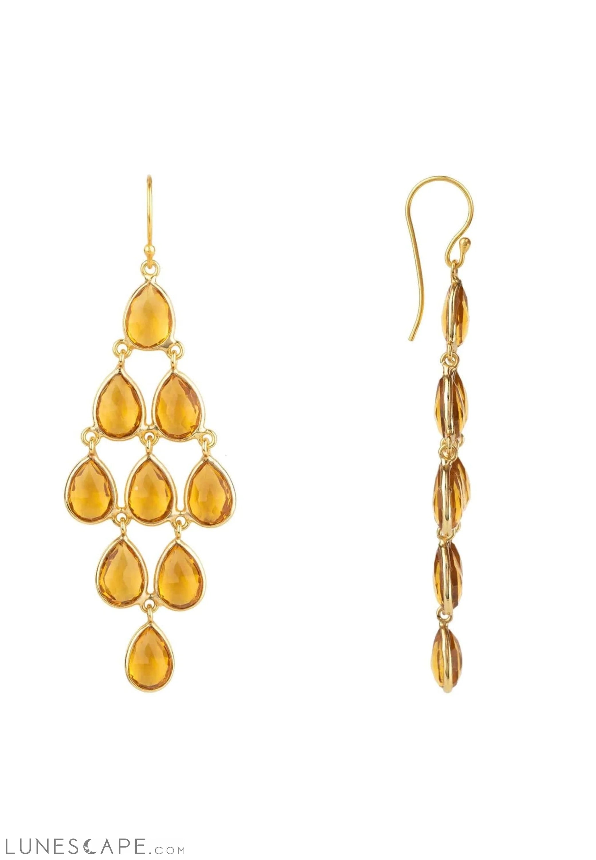 Erviola Gemstone Cascade Earrings Gold Citrine LUNESCAPE