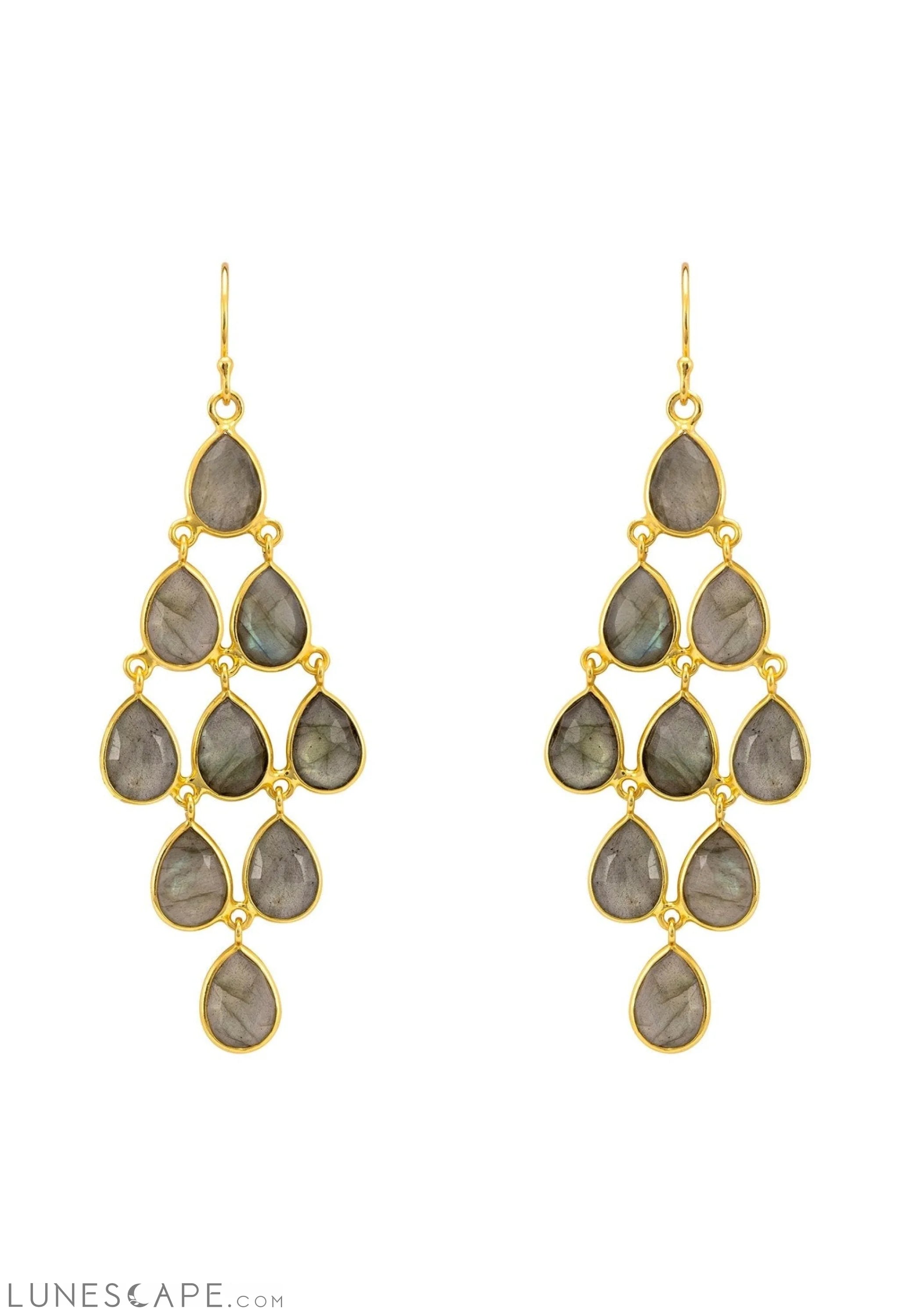 Erviola Gemstone Cascade Earrings Gold Labradorite LUNESCAPE