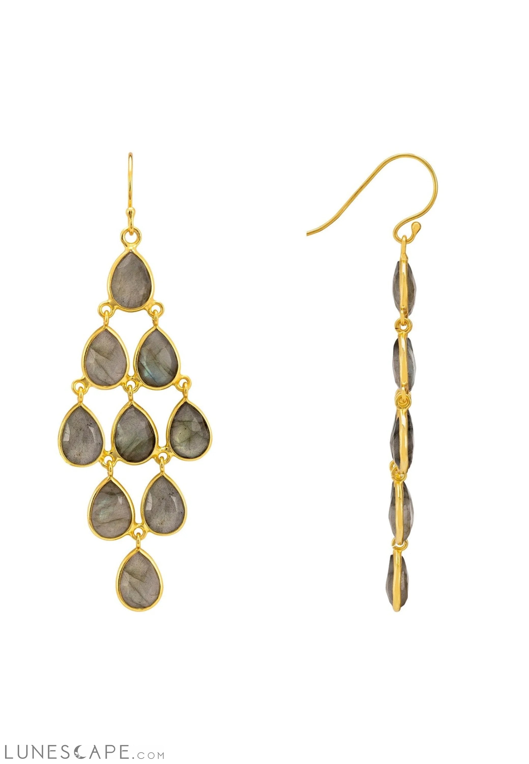 Erviola Gemstone Cascade Earrings Gold Labradorite LUNESCAPE