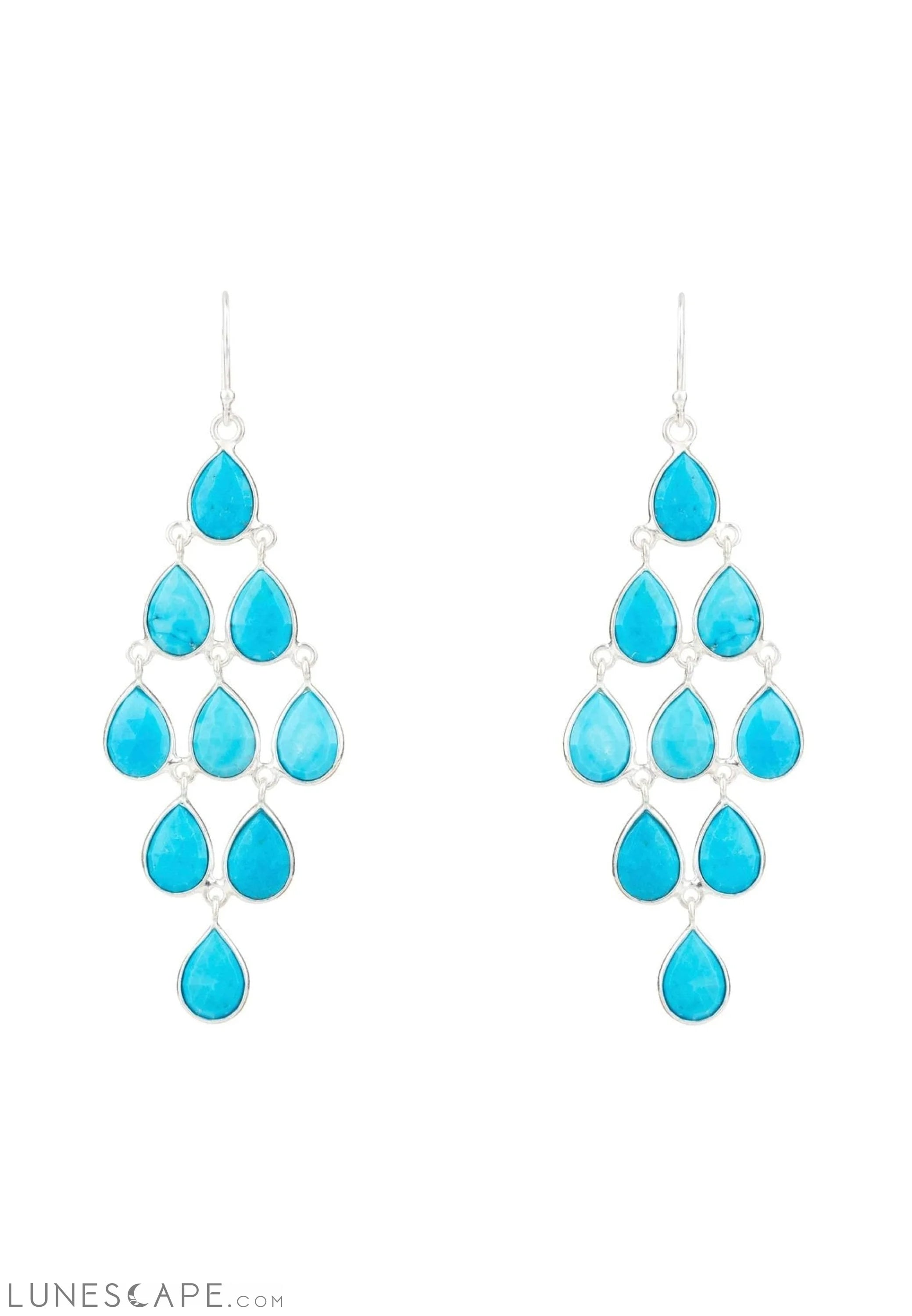 Erviola Gemstone Cascade Earrings Silver Turquoise LUNESCAPE