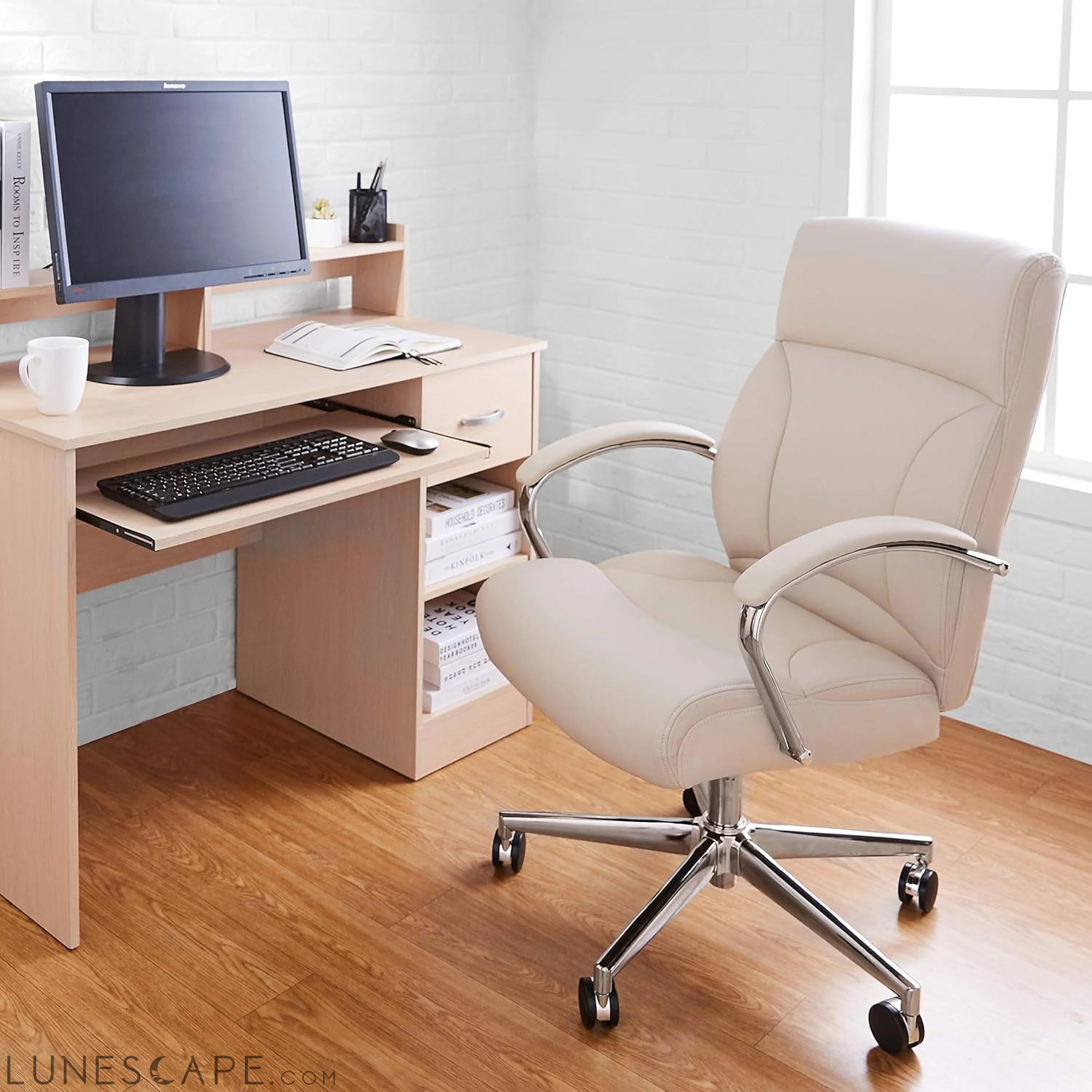 Executive Desk Chair, 275Lb Capacity, Oversized Cushion, Ivory Bonded LUNESCAPE