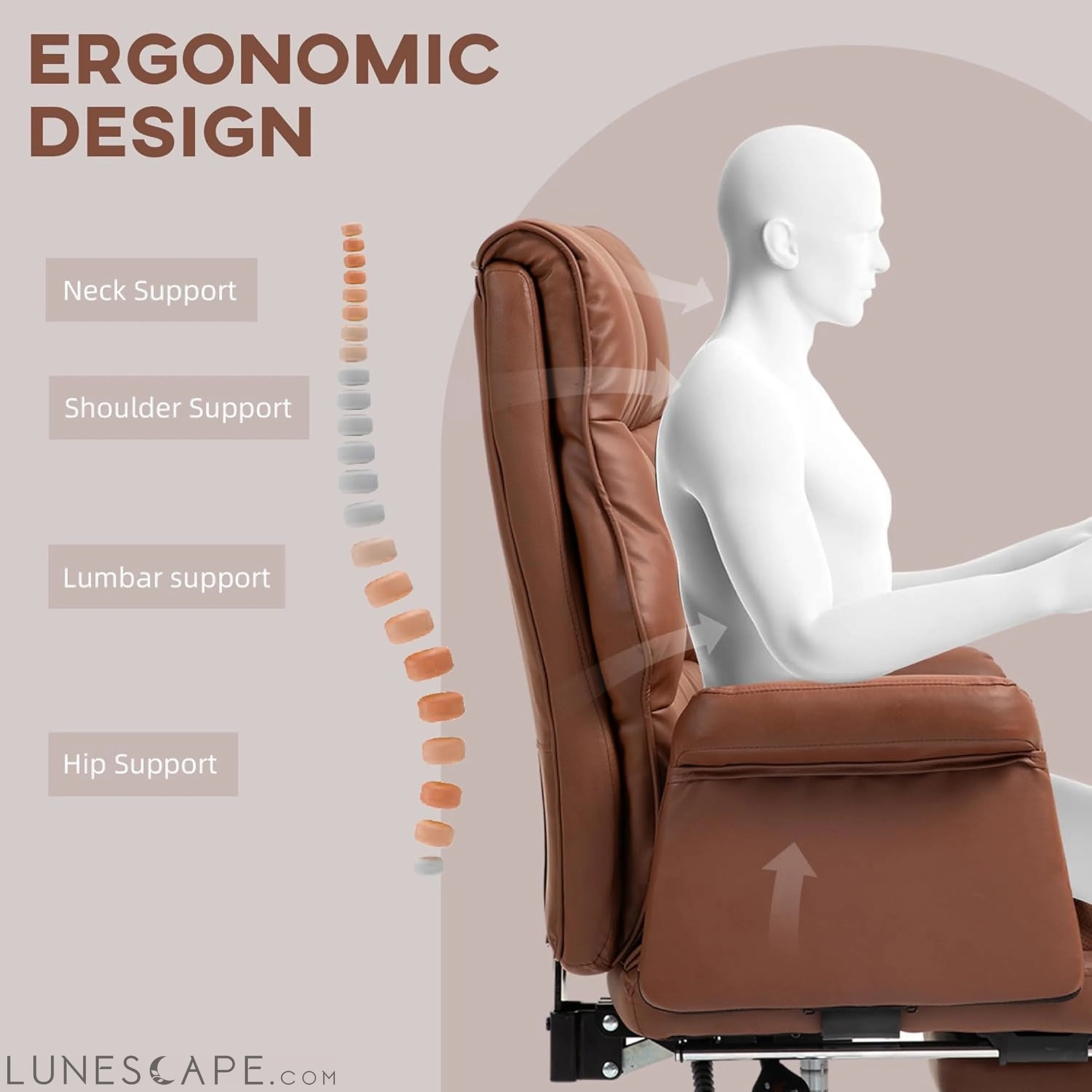 Executive Office Chair, PU Leather Ergonomic Office Desk Chair with LUNESCAPE