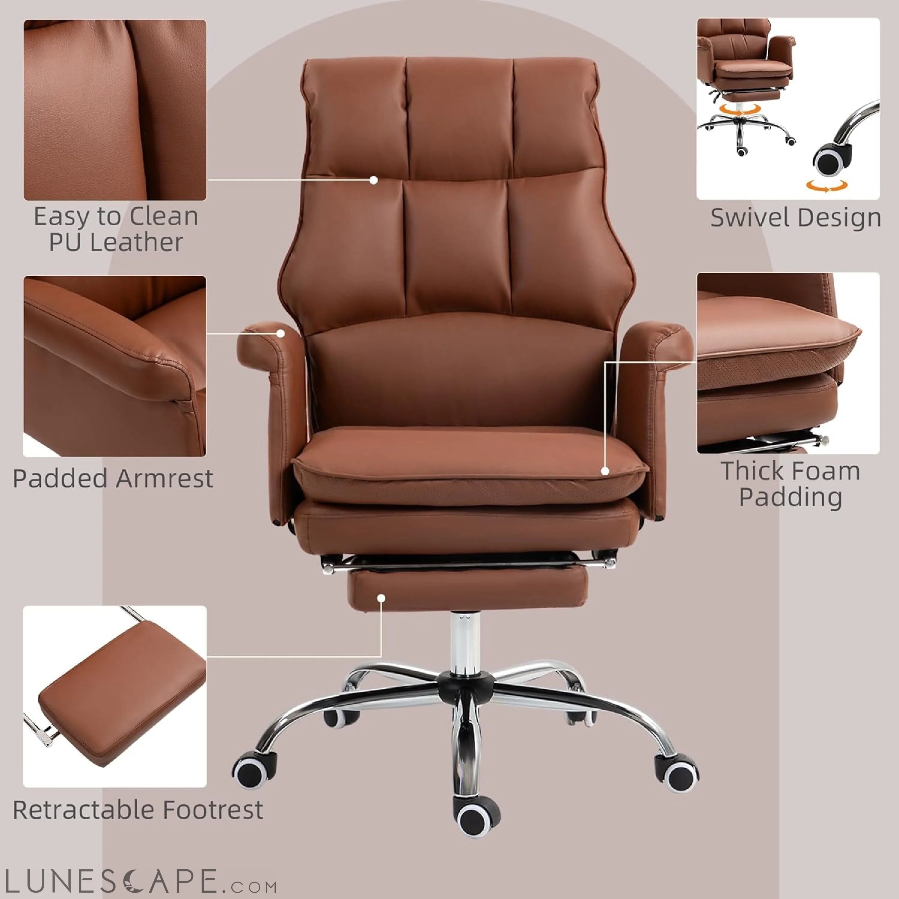 Executive Office Chair, PU Leather Ergonomic Office Desk Chair with LUNESCAPE