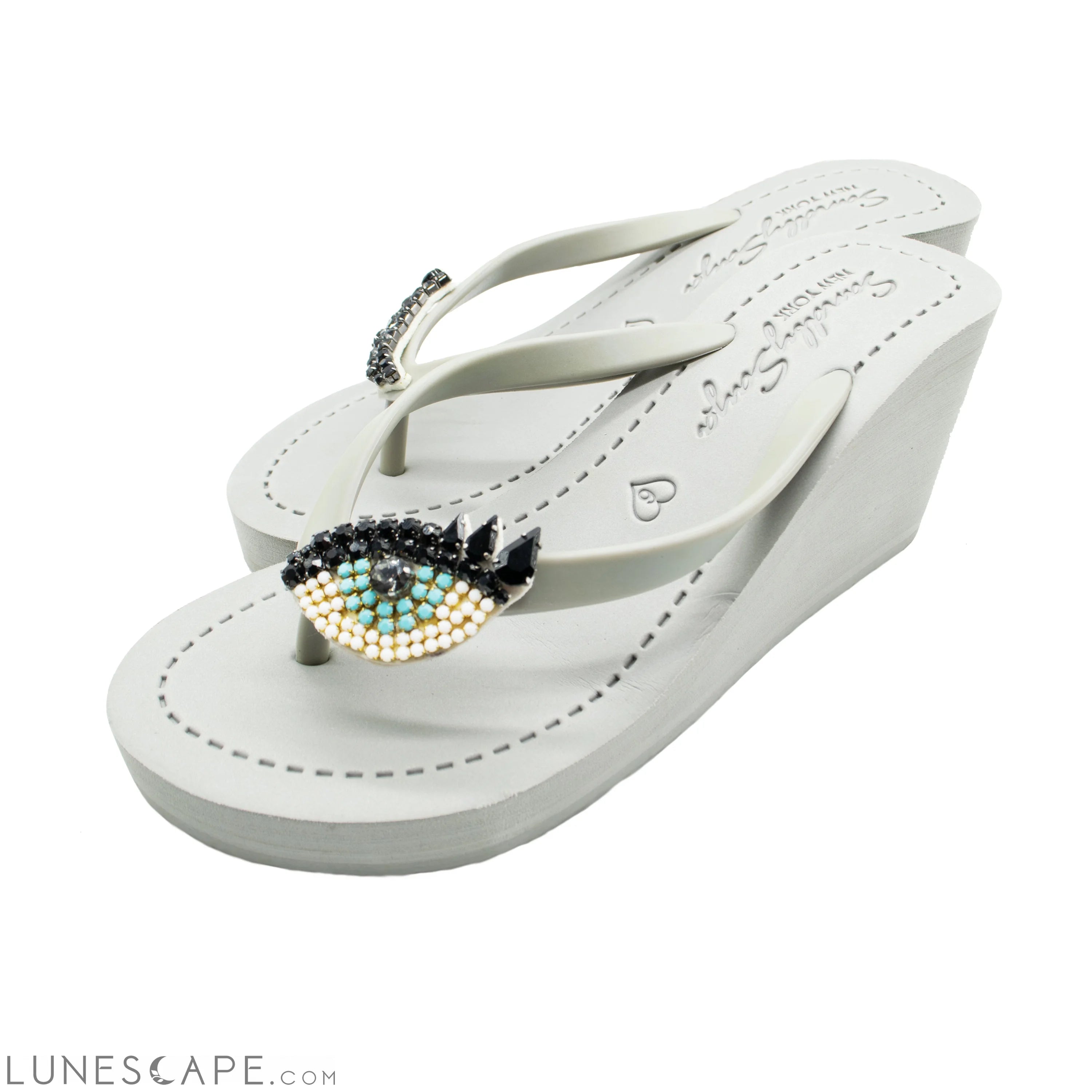 Eyes - Rhine Stone Embellished Women's High Wedge Flip Flops Sandal LUNESCAPE