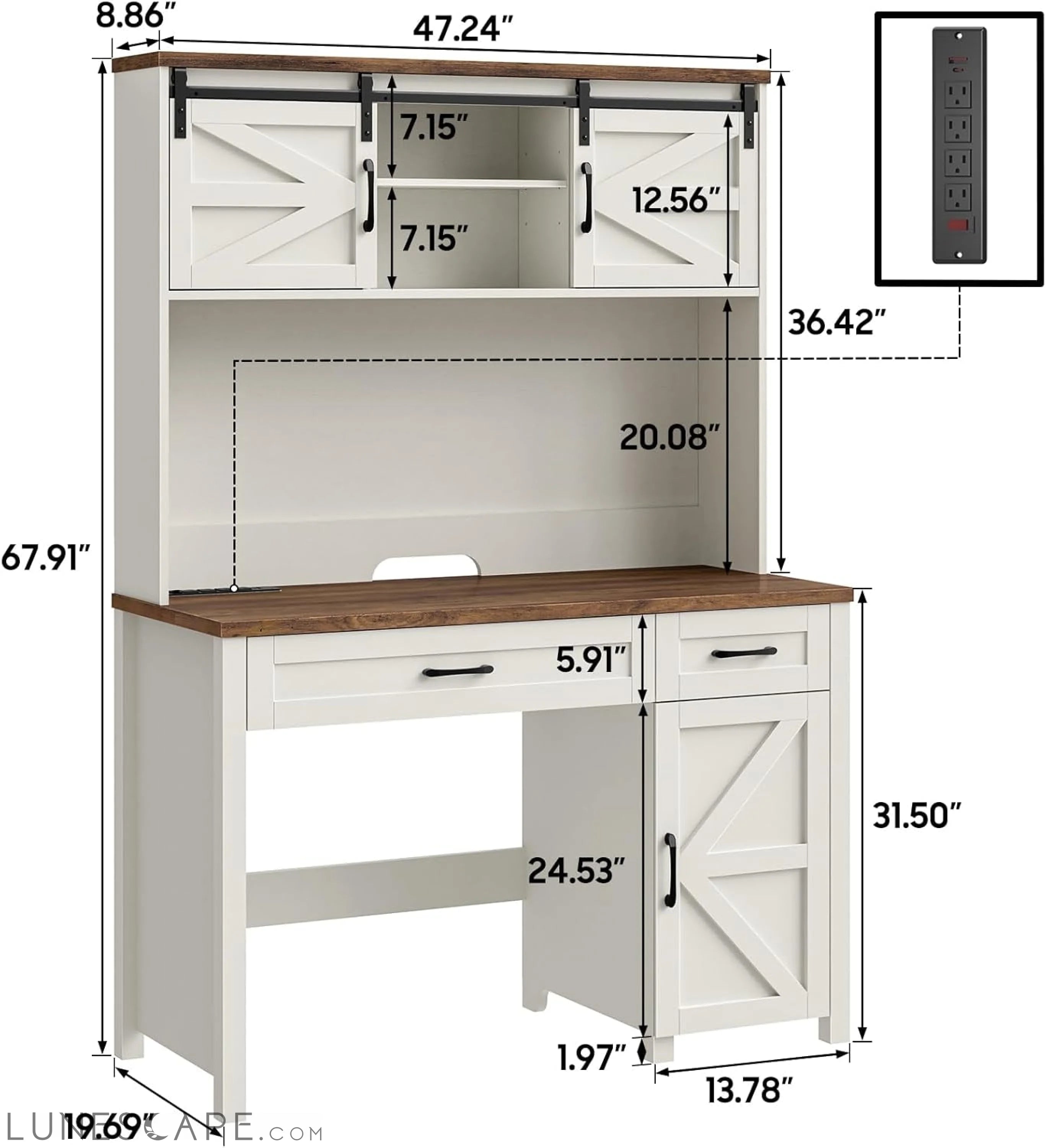 Farmhouse 47" Executive Desk, Computer Desk with Drawers and Storage LUNESCAPE