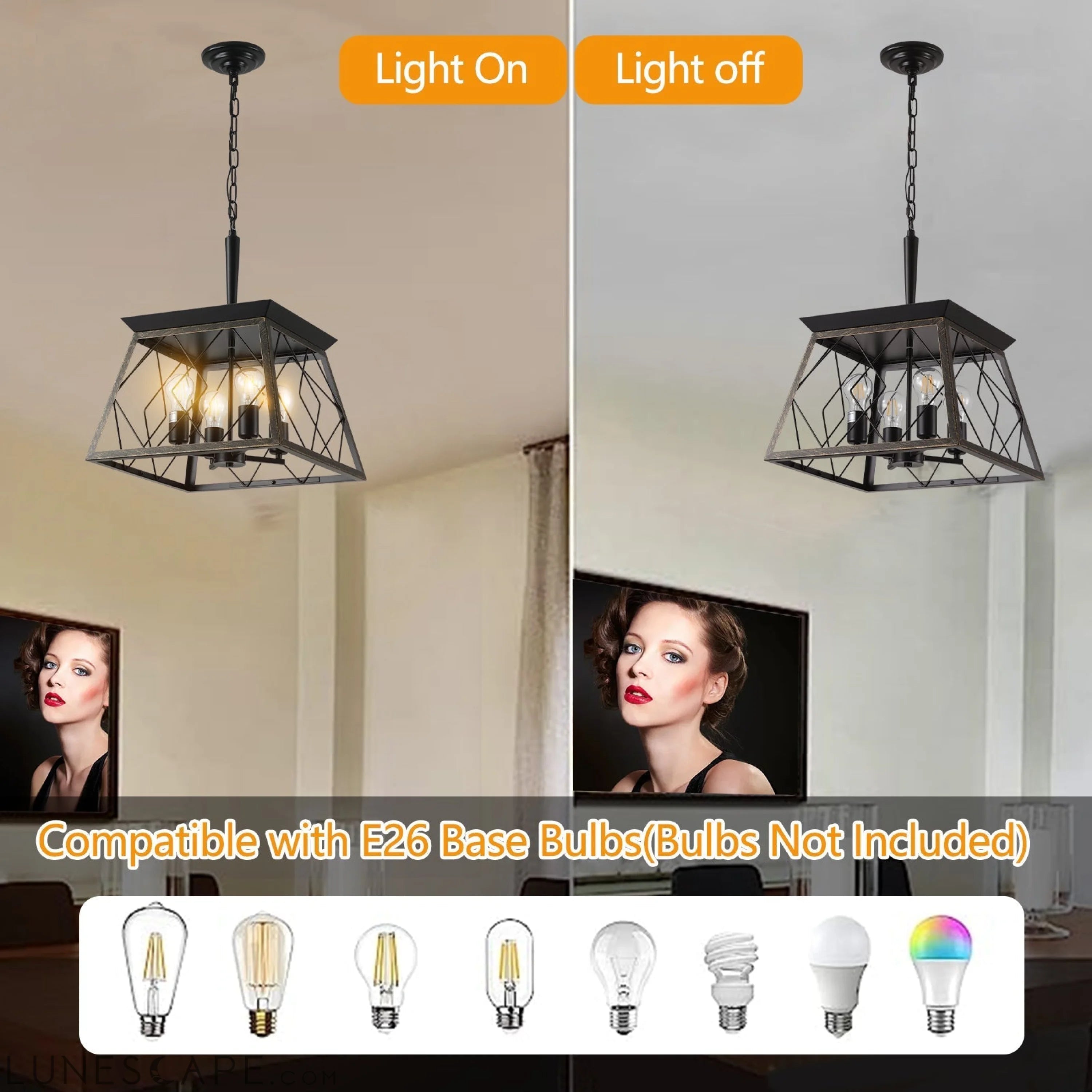 Farmhouse Chandelier 4-Light Vintage Antique Chandelier Light Fixture LUNESCAPE
