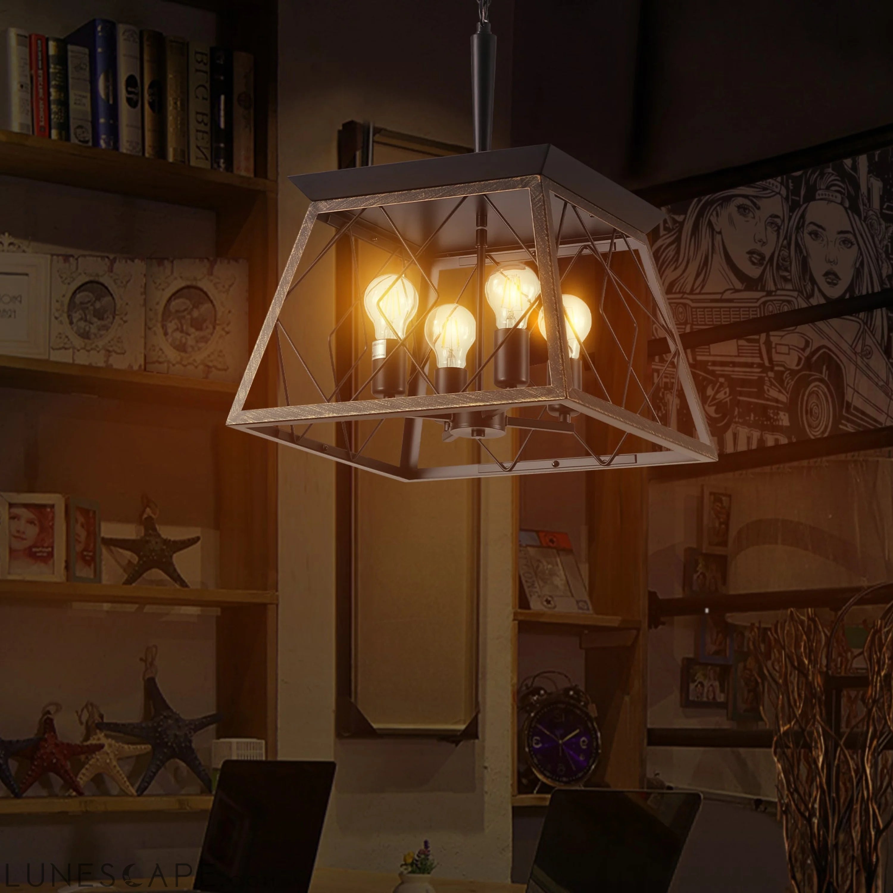 Farmhouse Chandelier 4-Light Vintage Antique Chandelier Light Fixture LUNESCAPE