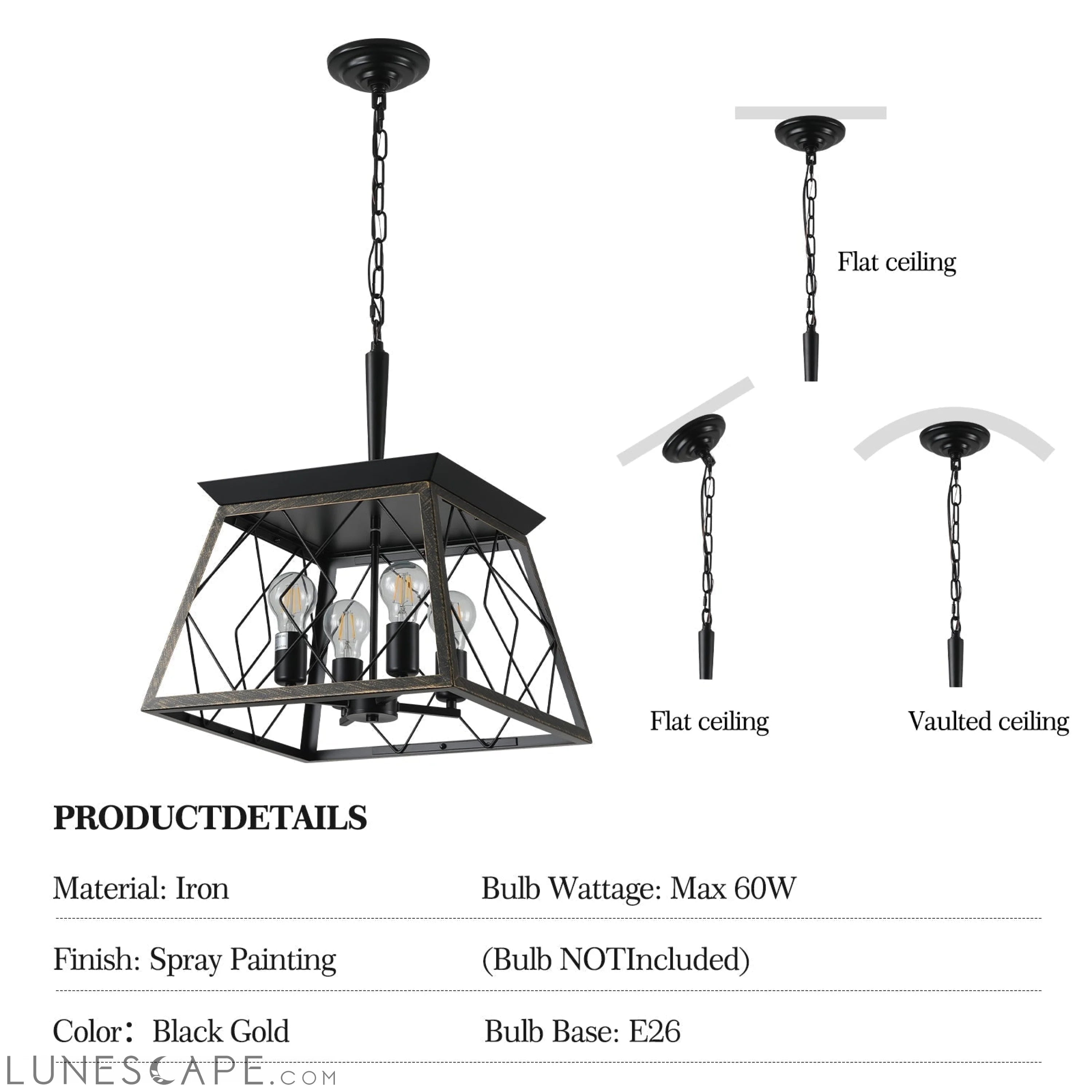 Farmhouse Chandelier 4-Light Vintage Antique Chandelier Light Fixture LUNESCAPE