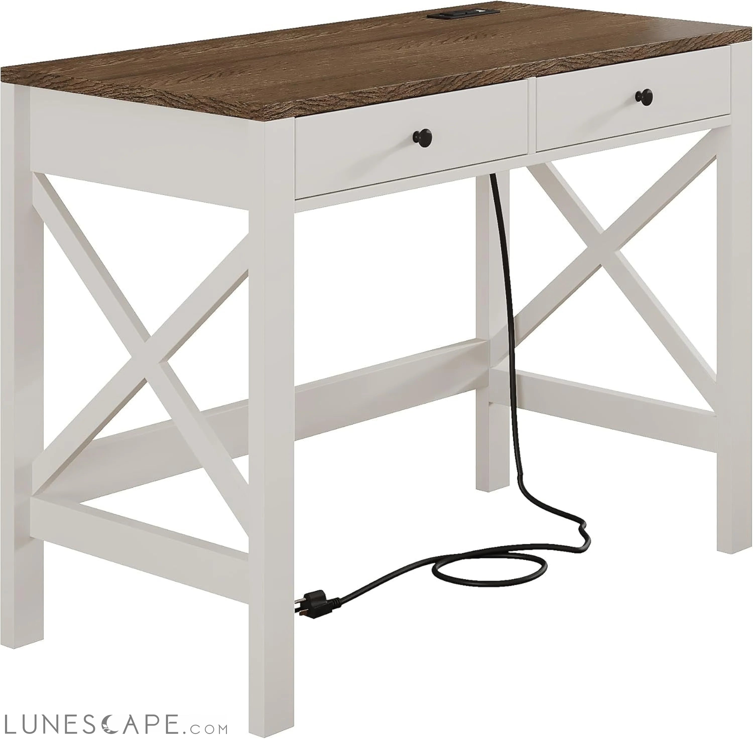 Farmhouse Desk with USB Charging Ports and Power Outlets, 39" Computer LUNESCAPE