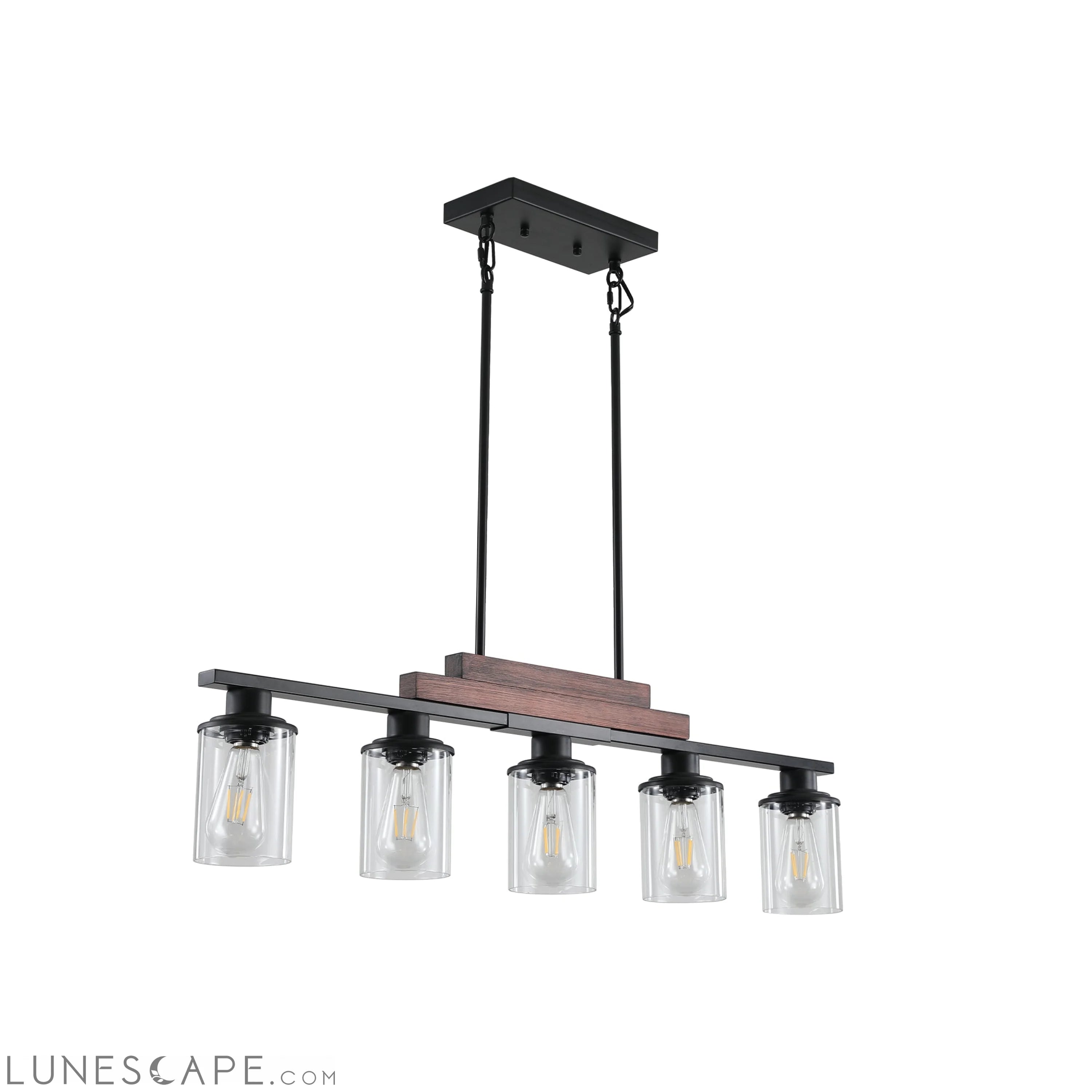 Farmhouse Industrial 5-Light Kitchen Island Pendant Light, Metal Wood LUNESCAPE
