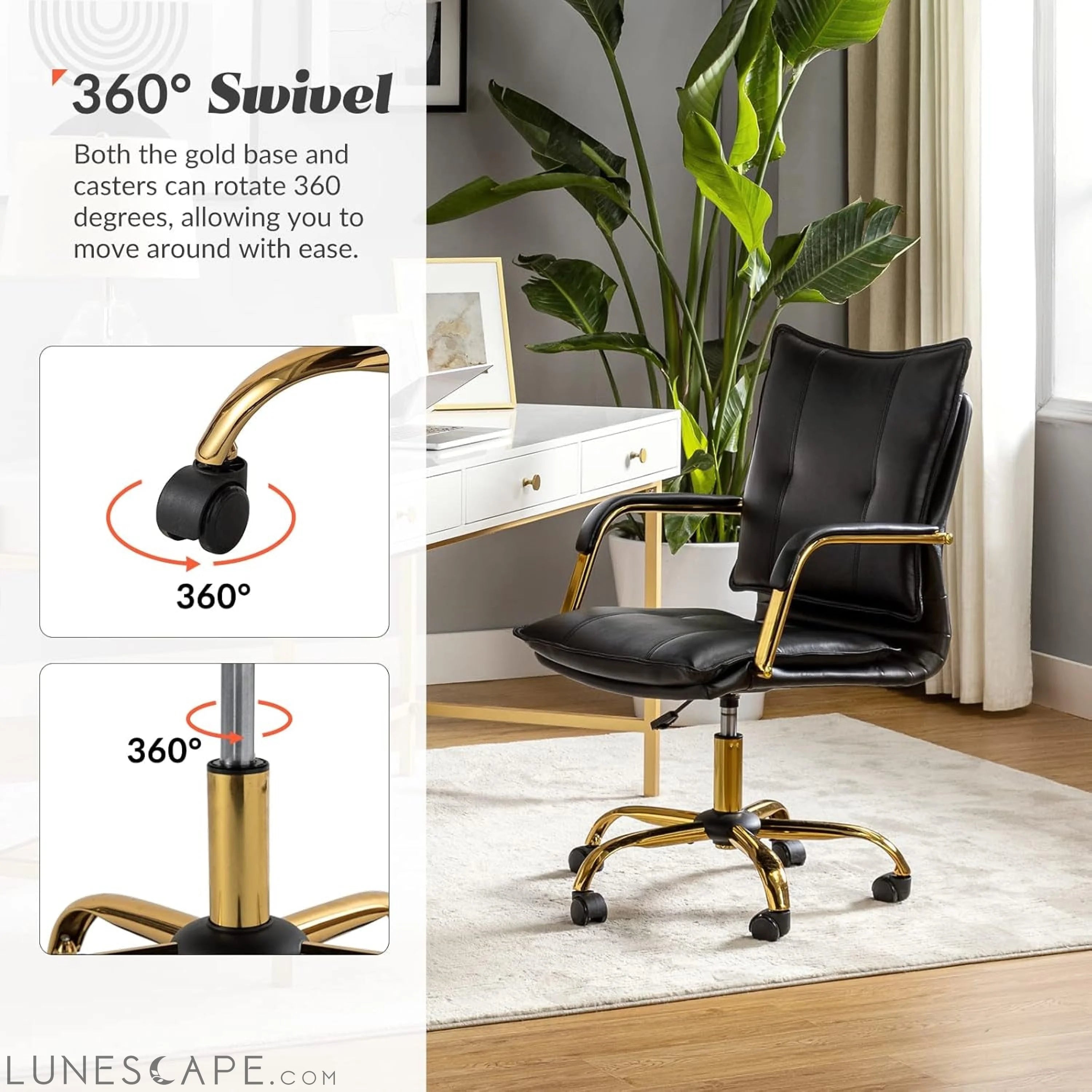 Faux Leather Home Office Desk Chair, Adjustable Swivel Computer Chair LUNESCAPE