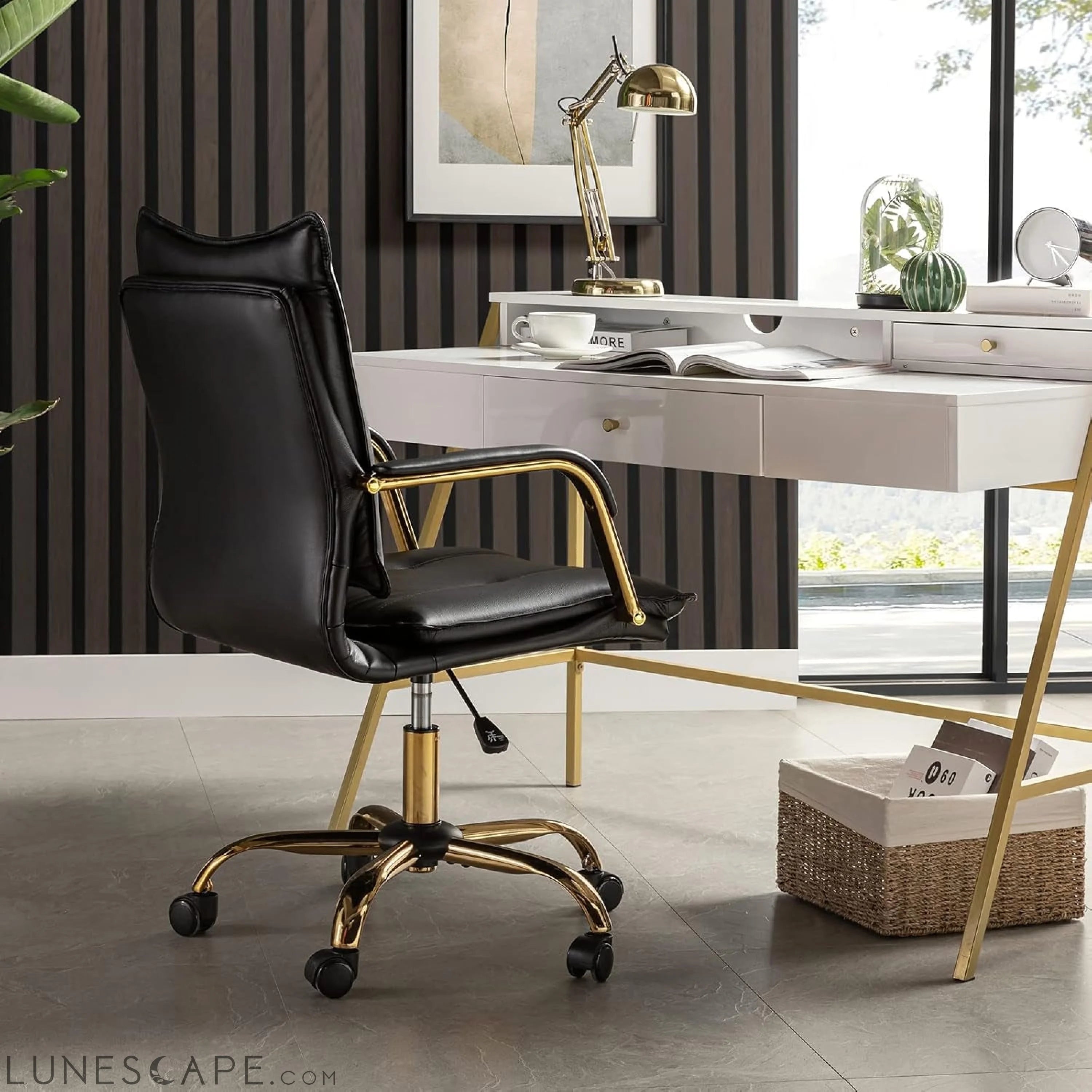 Faux Leather Home Office Desk Chair, Adjustable Swivel Computer Chair LUNESCAPE