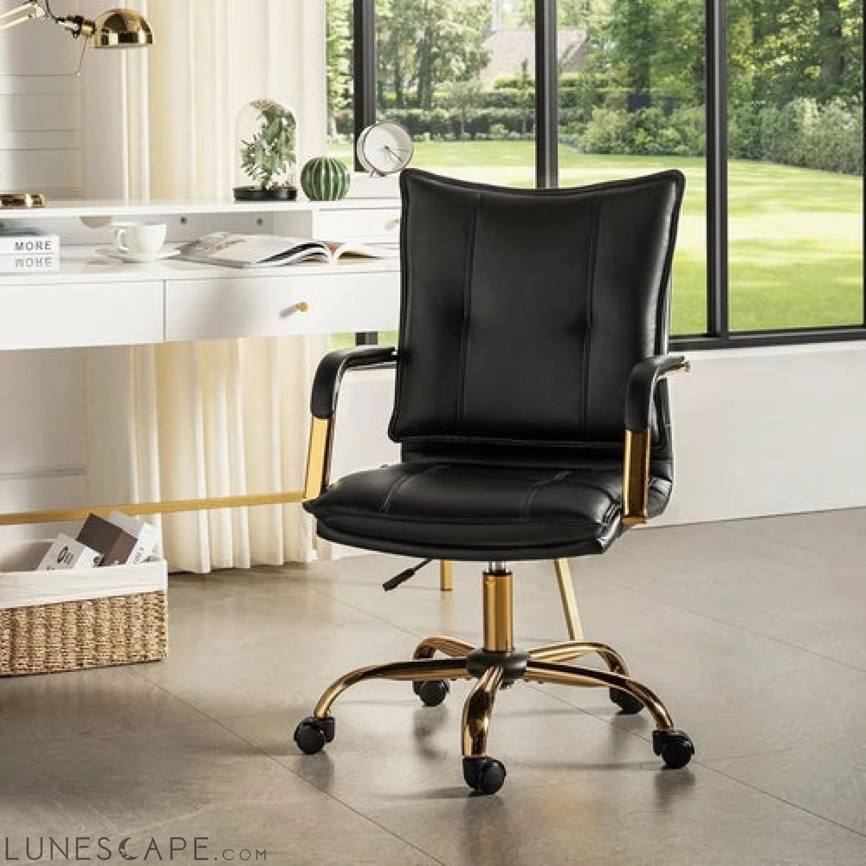 Faux Leather Home Office Desk Chair, Adjustable Swivel Computer Chair LUNESCAPE