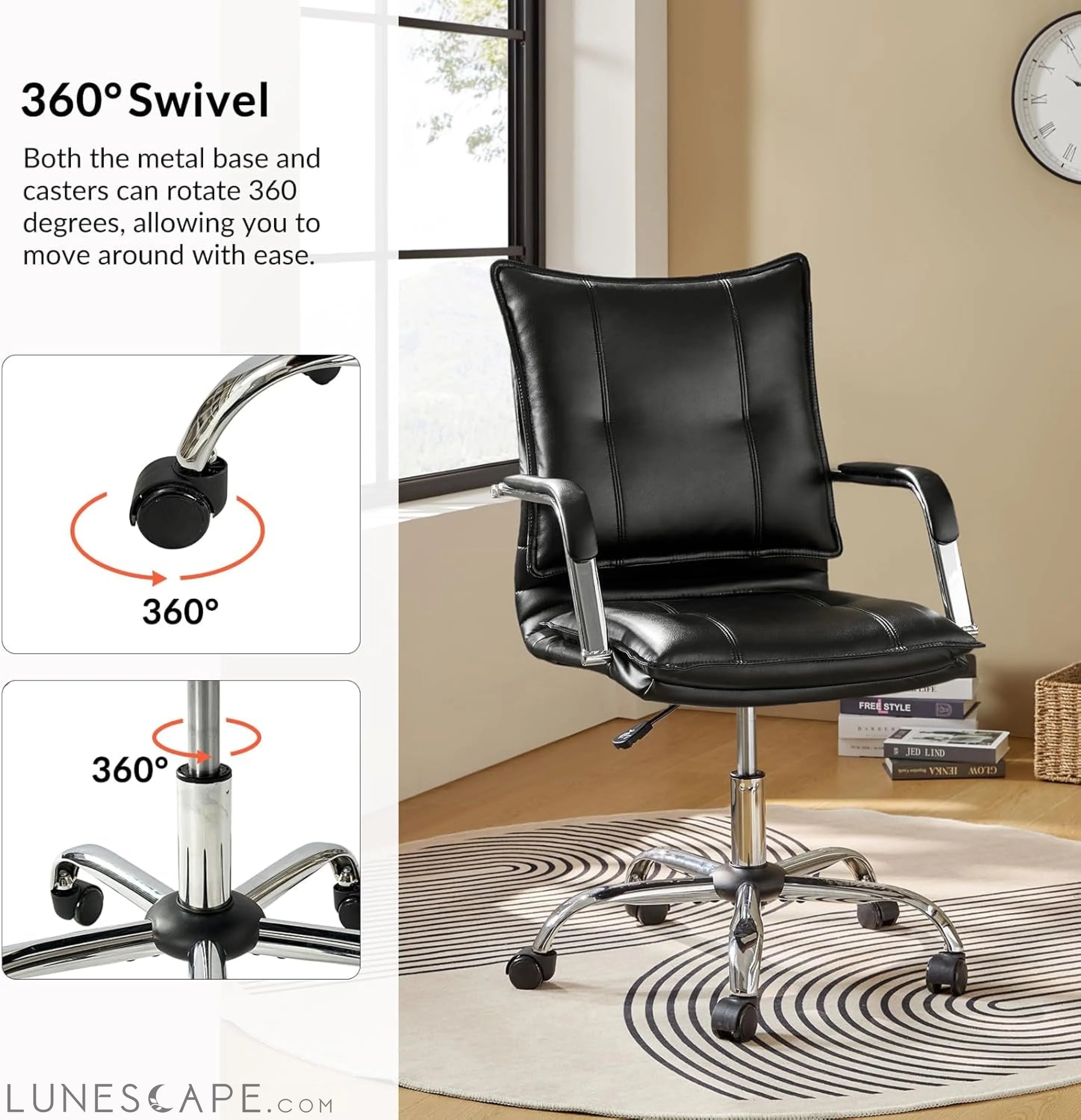 Faux Leather Home Office Desk Chair, Adjustable Swivel Computer Chair LUNESCAPE