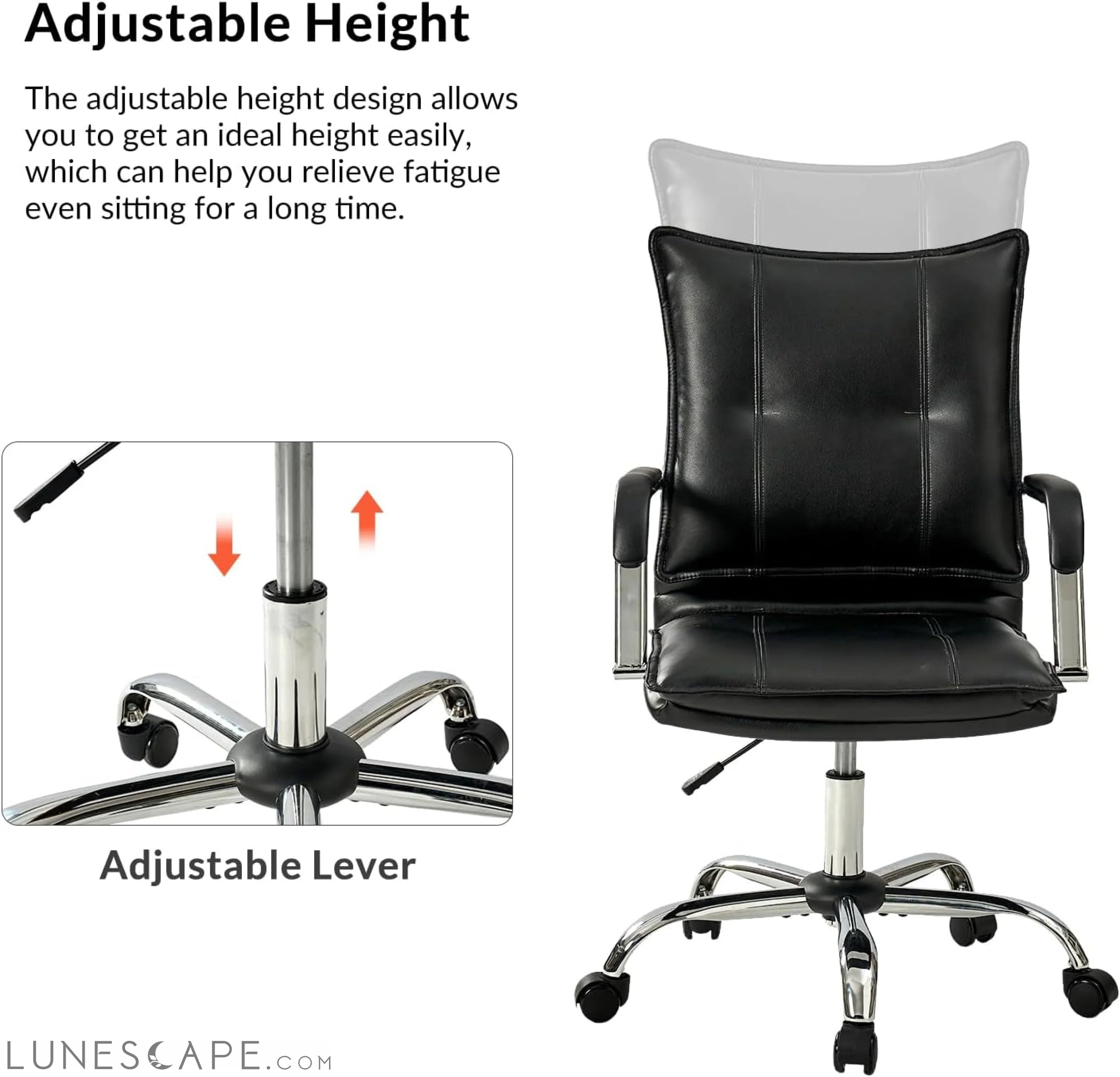 Faux Leather Home Office Desk Chair, Adjustable Swivel Computer Chair LUNESCAPE