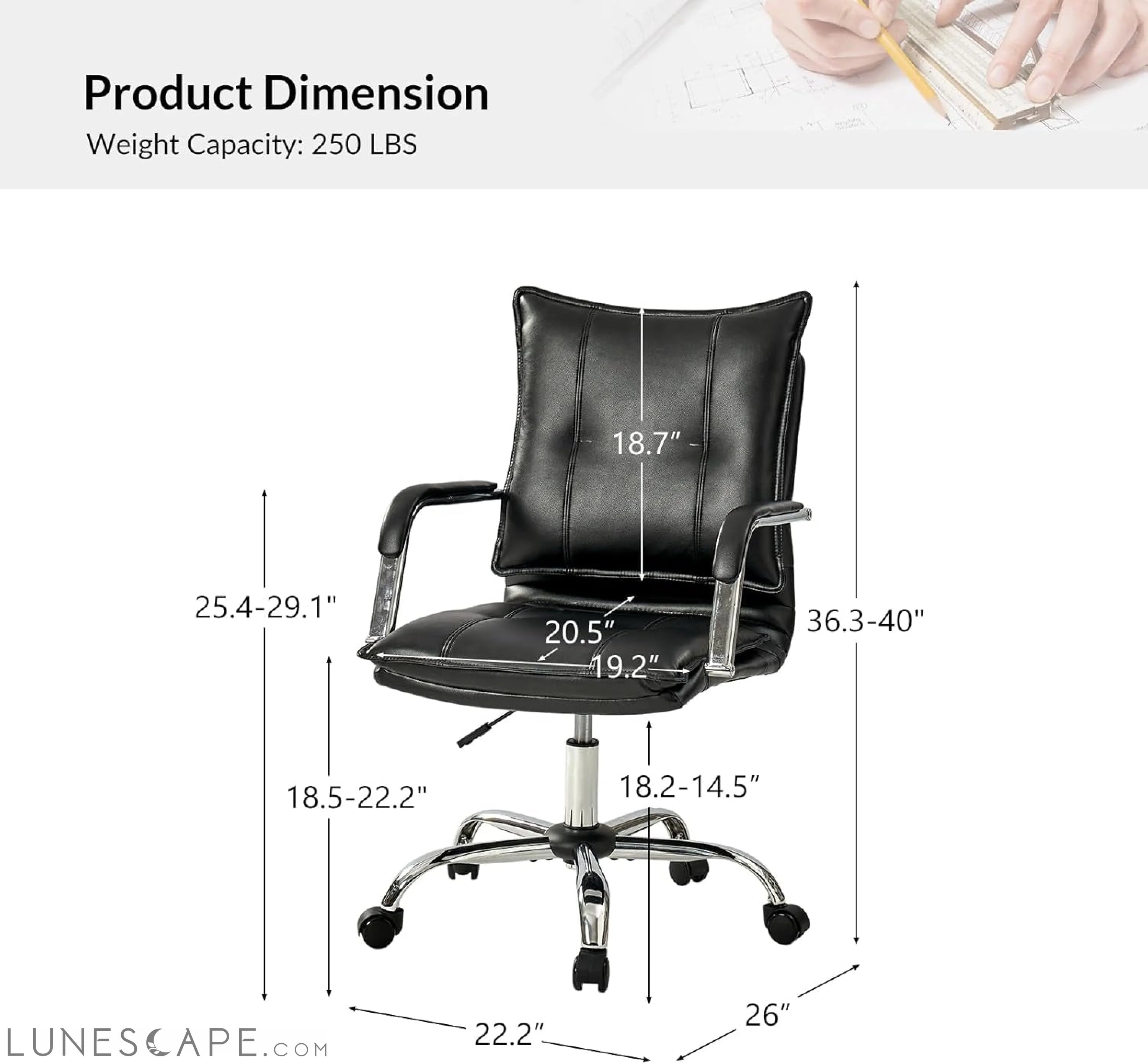 Faux Leather Home Office Desk Chair, Adjustable Swivel Computer Chair LUNESCAPE