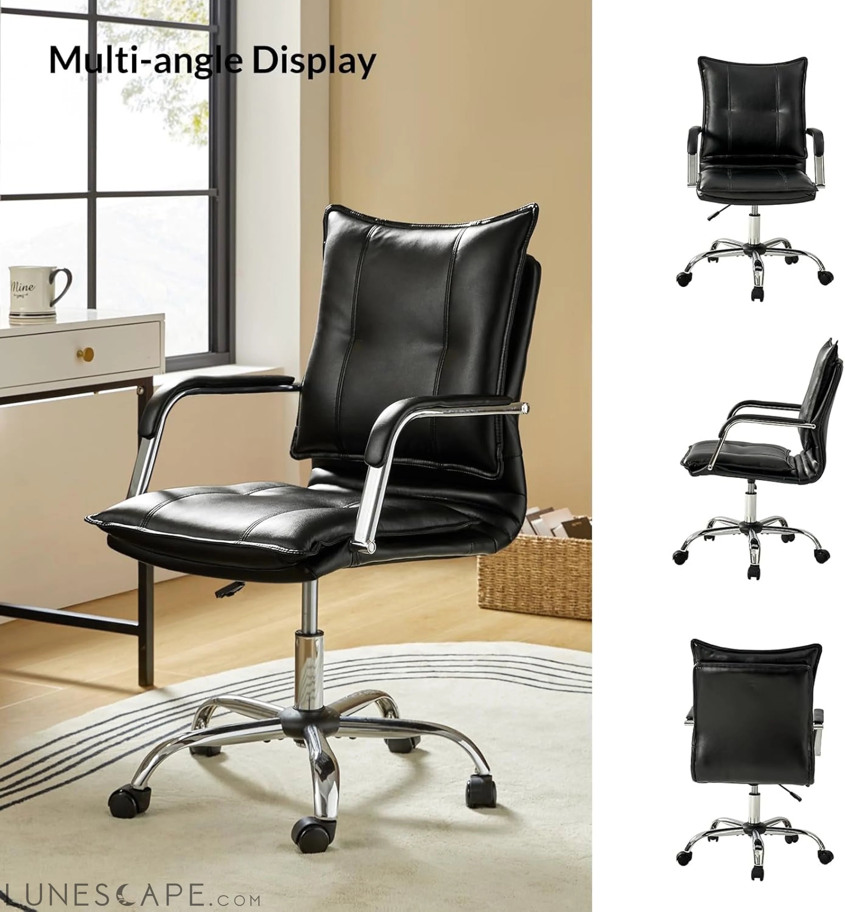 Faux Leather Home Office Desk Chair, Adjustable Swivel Computer Chair LUNESCAPE