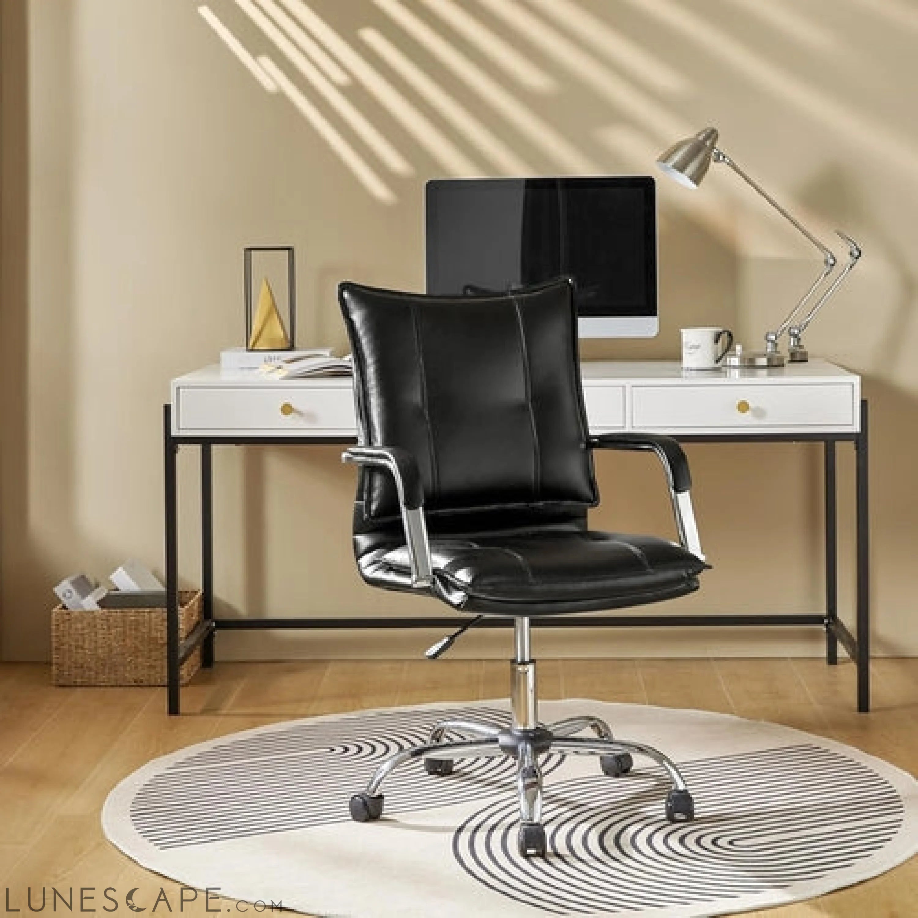 Faux Leather Home Office Desk Chair, Adjustable Swivel Computer Chair LUNESCAPE