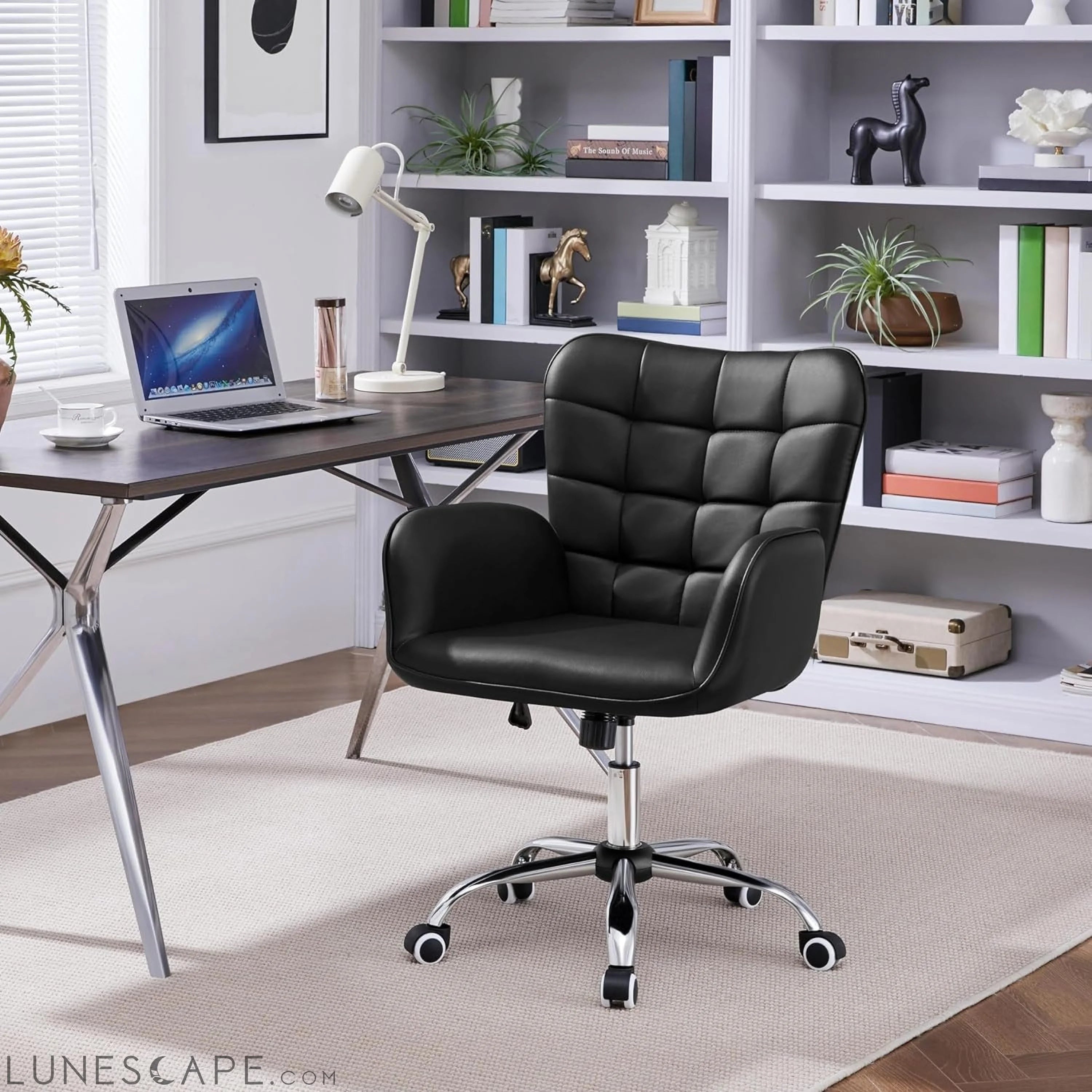 Faux Leather Office Chair Modern Vanity Chair Ergonomic Adjustable LUNESCAPE