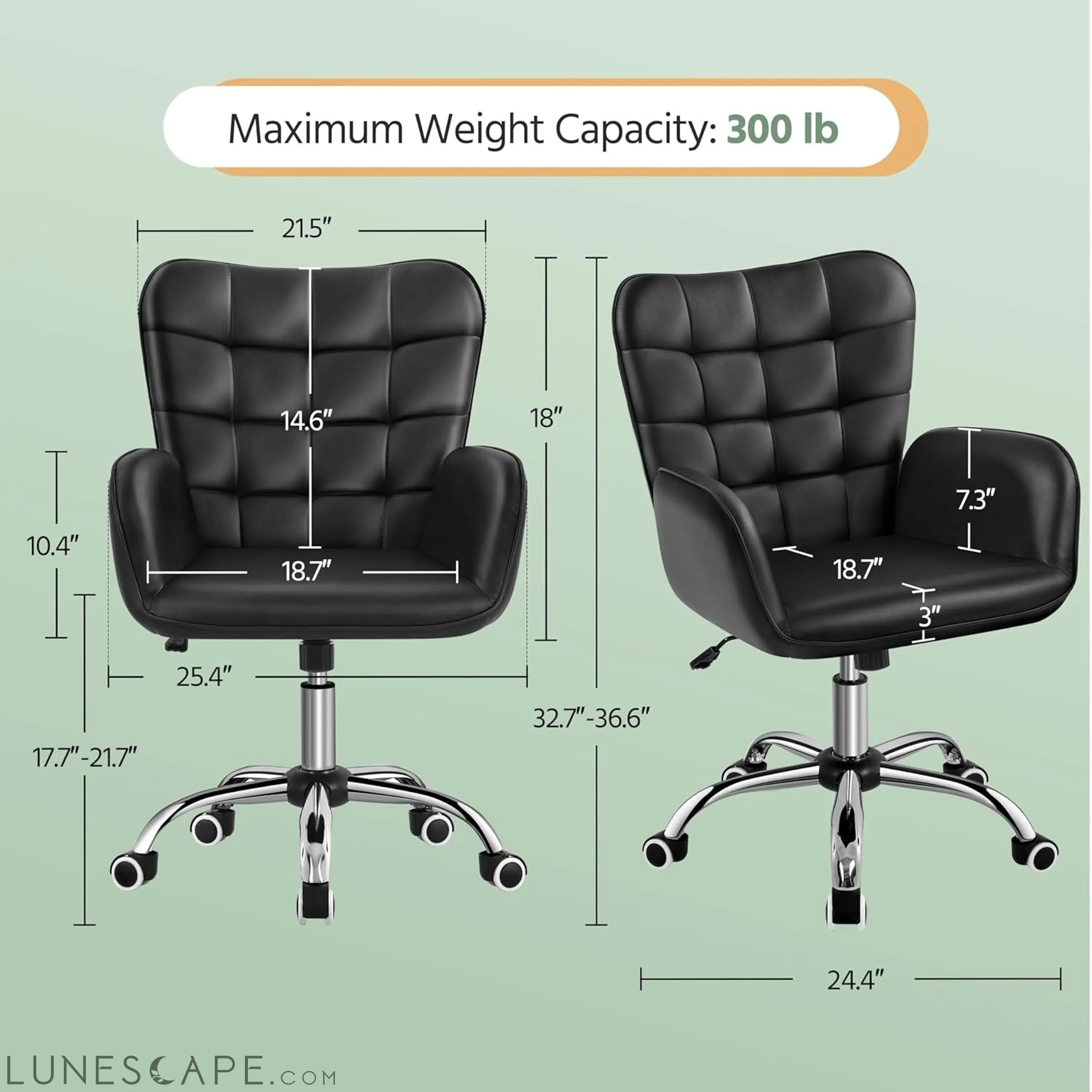 Faux Leather Office Chair Modern Vanity Chair Ergonomic Adjustable LUNESCAPE