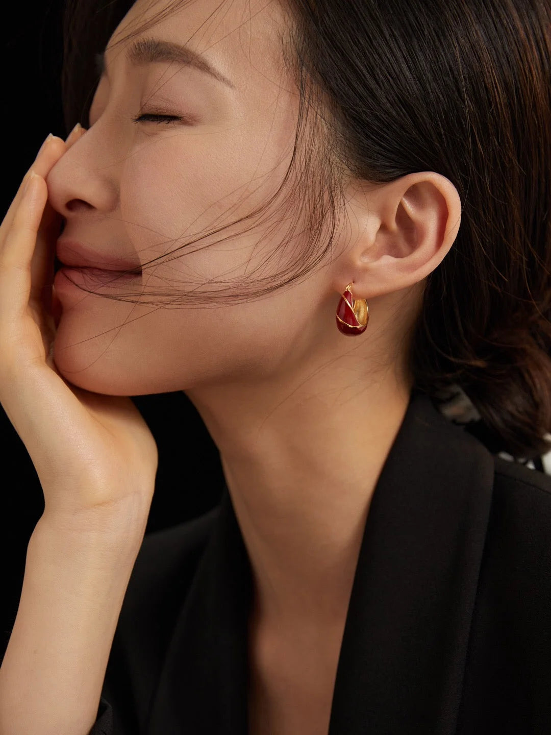 Festive Red Glazed Hoops Earrings LUNESCAPE