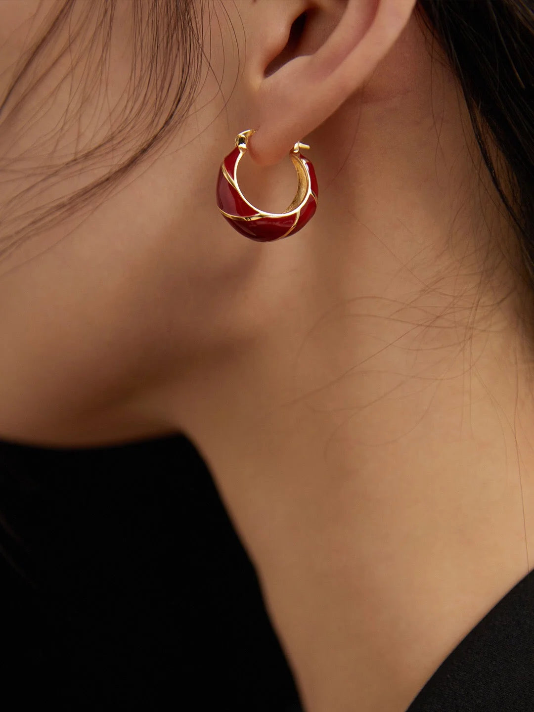 Festive Red Glazed Hoops Earrings LUNESCAPE