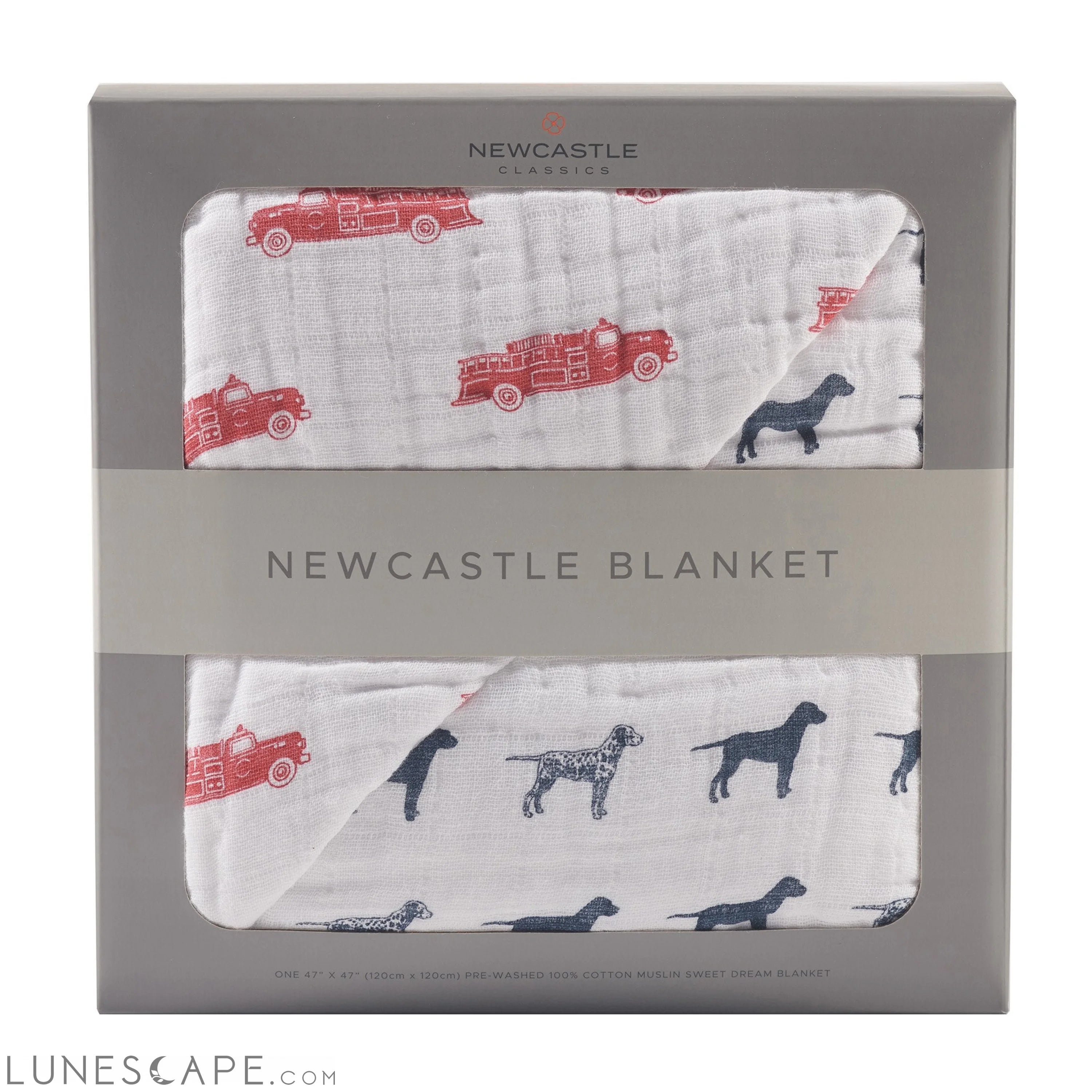 Fire Truck and Dalmatian Cotton Muslin Newcastle Blanket LUNESCAPE