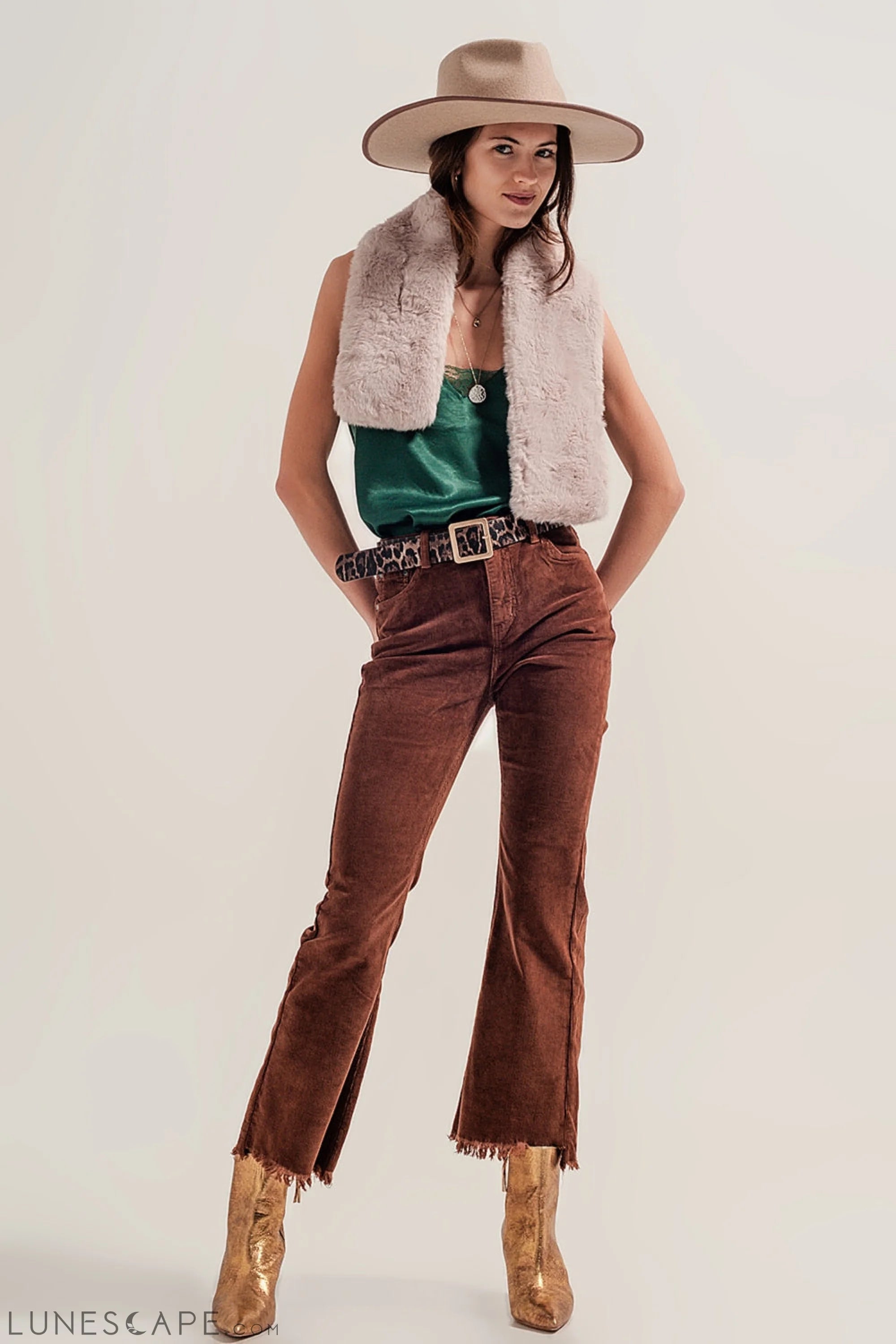Flare Corduroy Pants in Brown LUNESCAPE