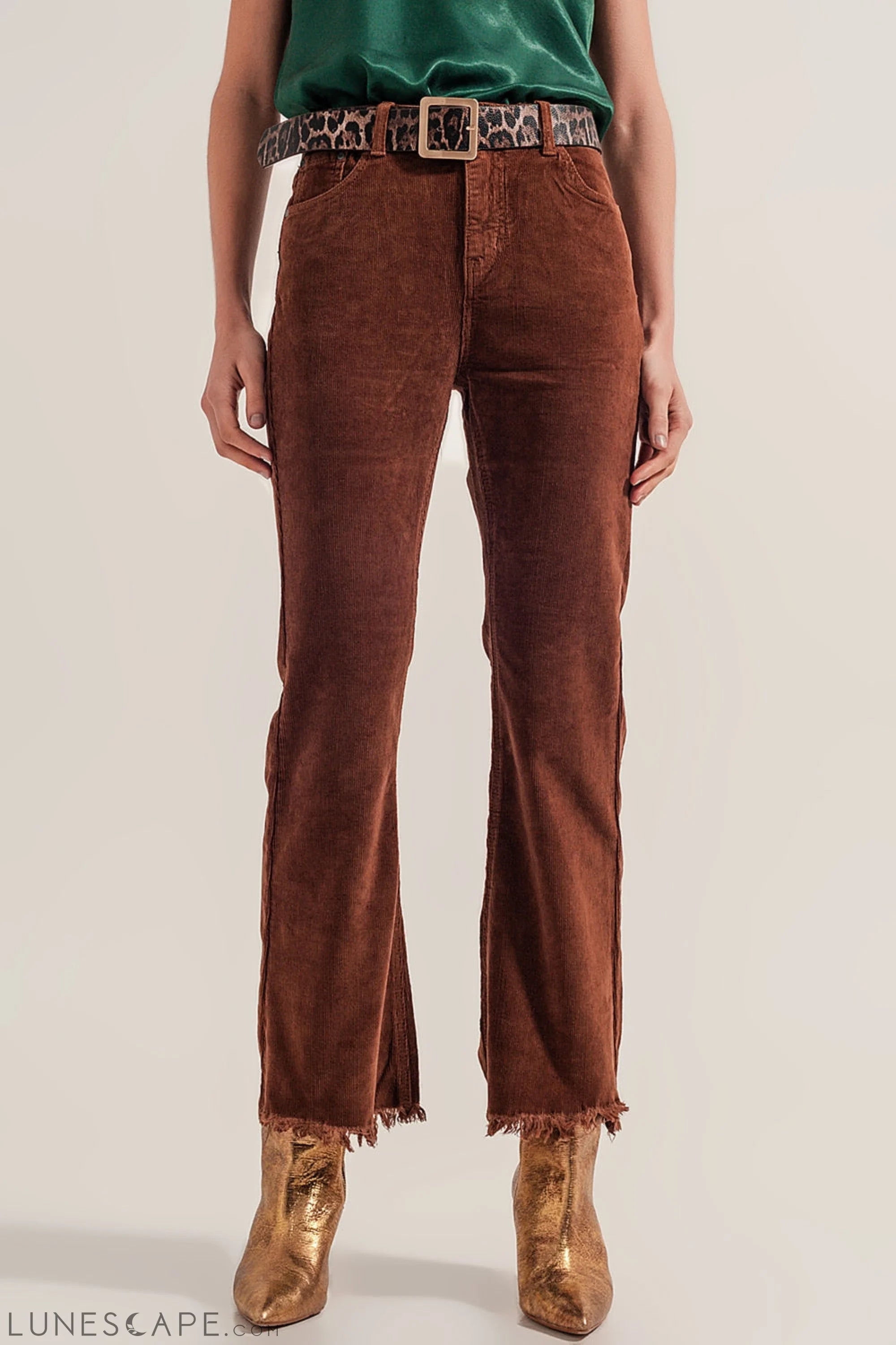 Flare Corduroy Pants in Brown LUNESCAPE