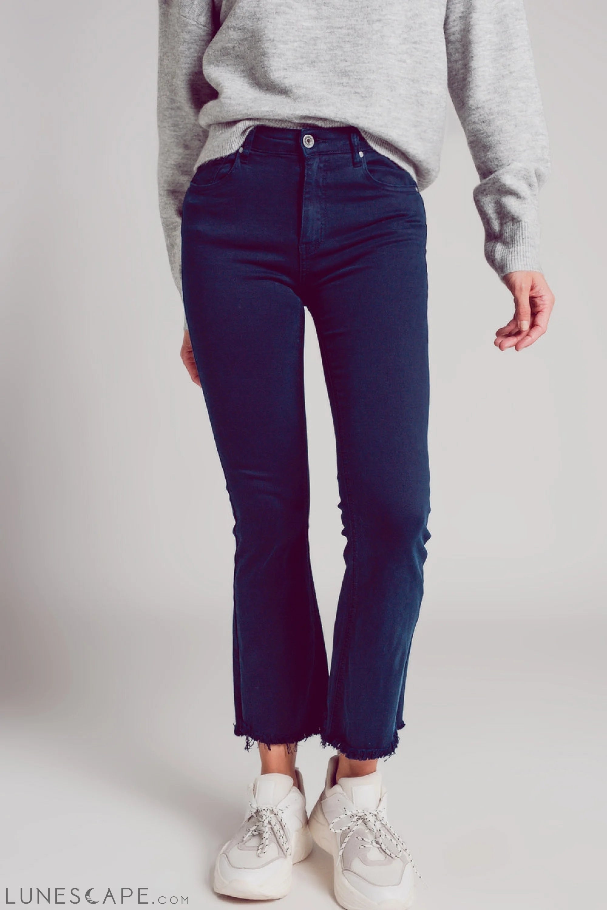 Flare Jeans With Raw Hem Edge in Blue Ink LUNESCAPE
