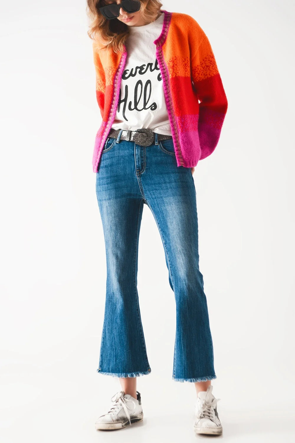 Flared Jeans With Raw Edge in Mid Wash LUNESCAPE