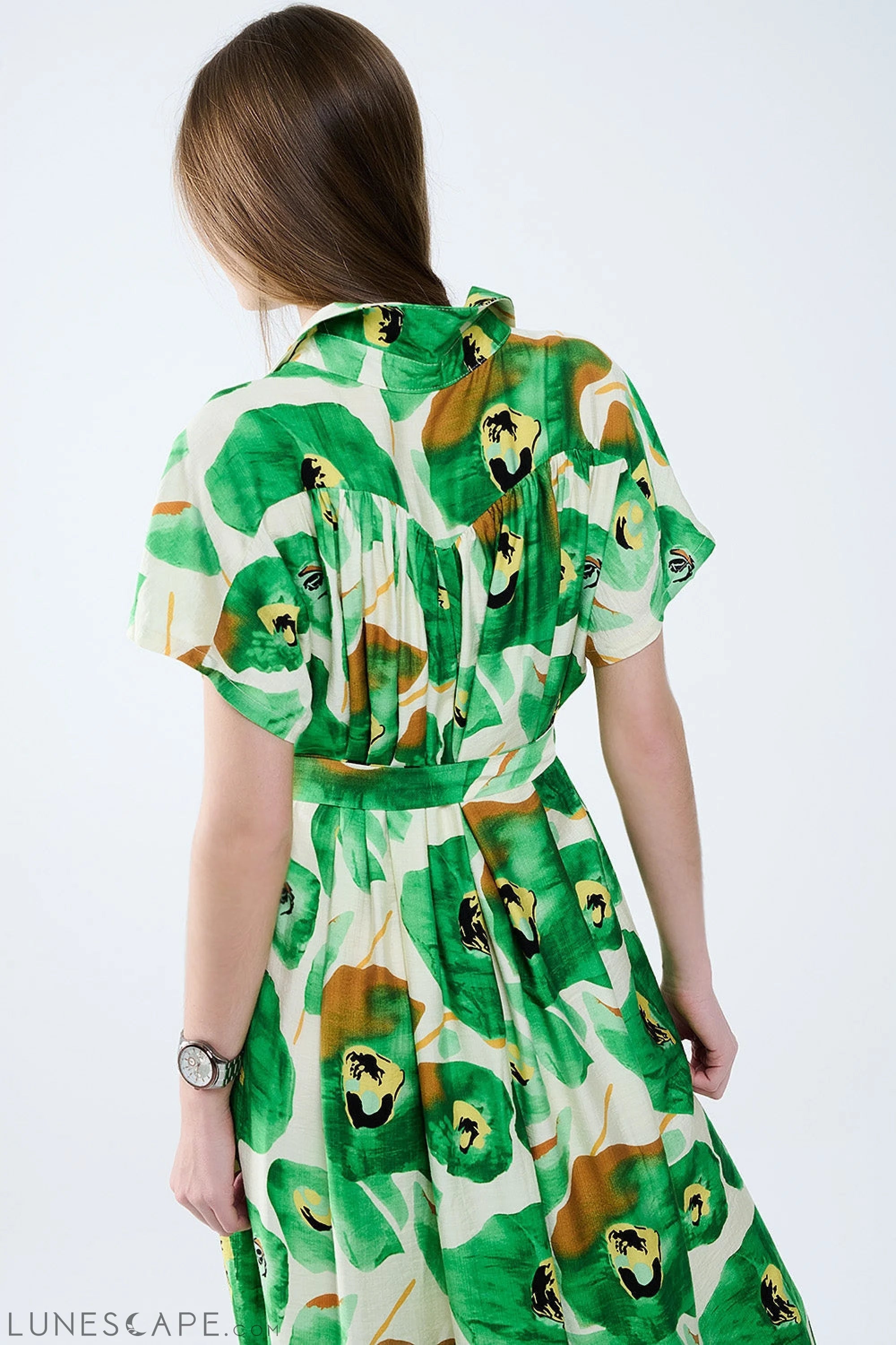 Floral Bliss Dress in Green and Warm Hues LUNESCAPE