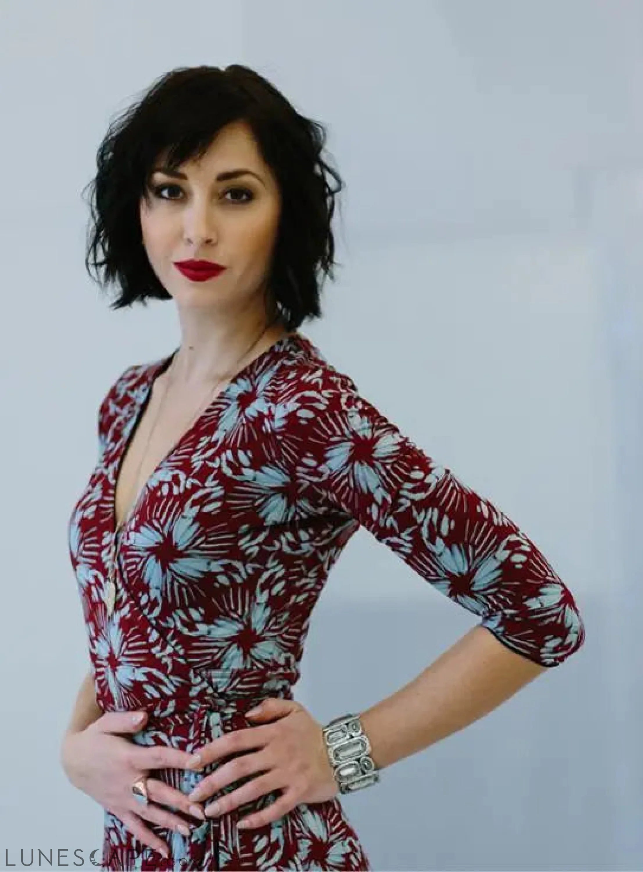 Floral Print Midi Dress - Blue-Grey LUNESCAPE