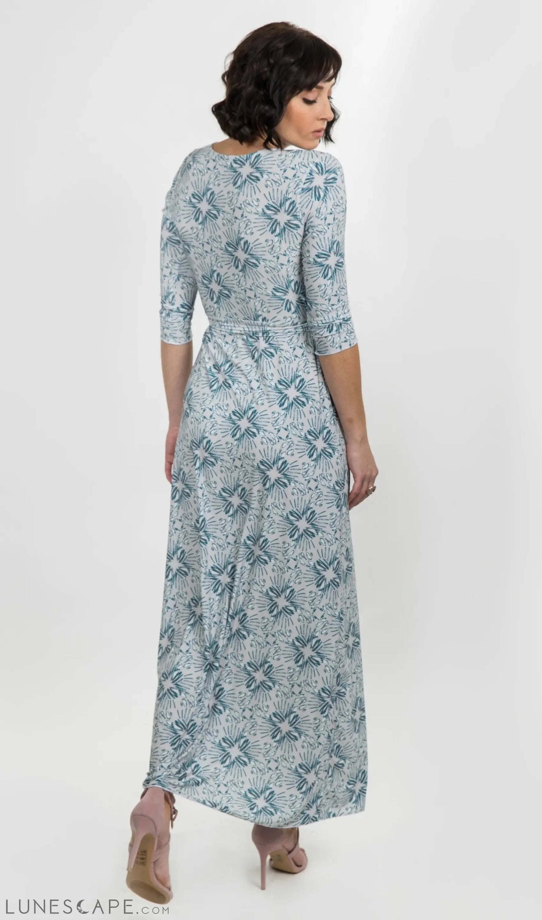 Floral Print Midi Dress - Blue-Grey LUNESCAPE