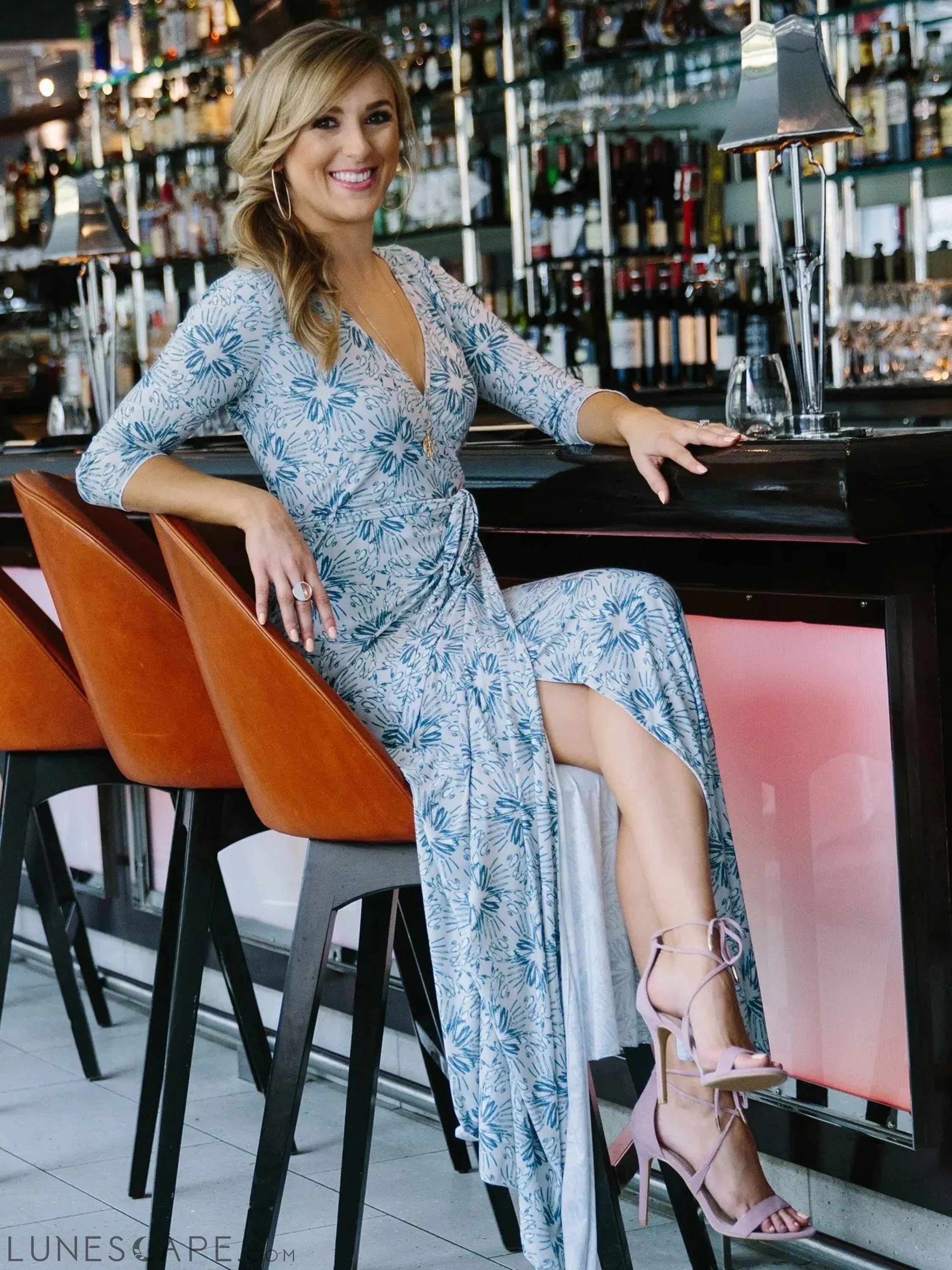 Floral Print Midi Dress - Blue-Grey LUNESCAPE