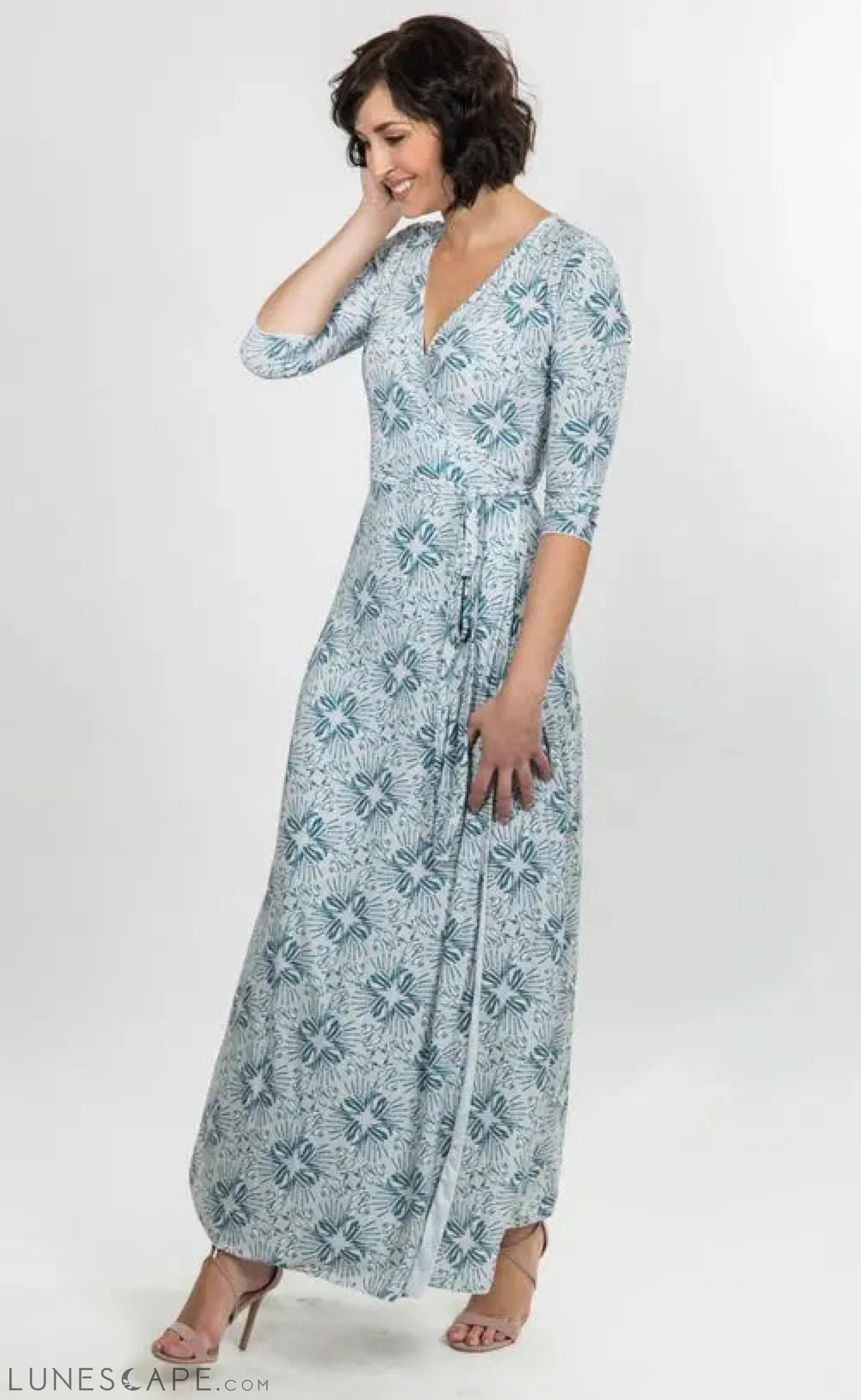 Floral Print Midi Dress - Blue-Grey LUNESCAPE