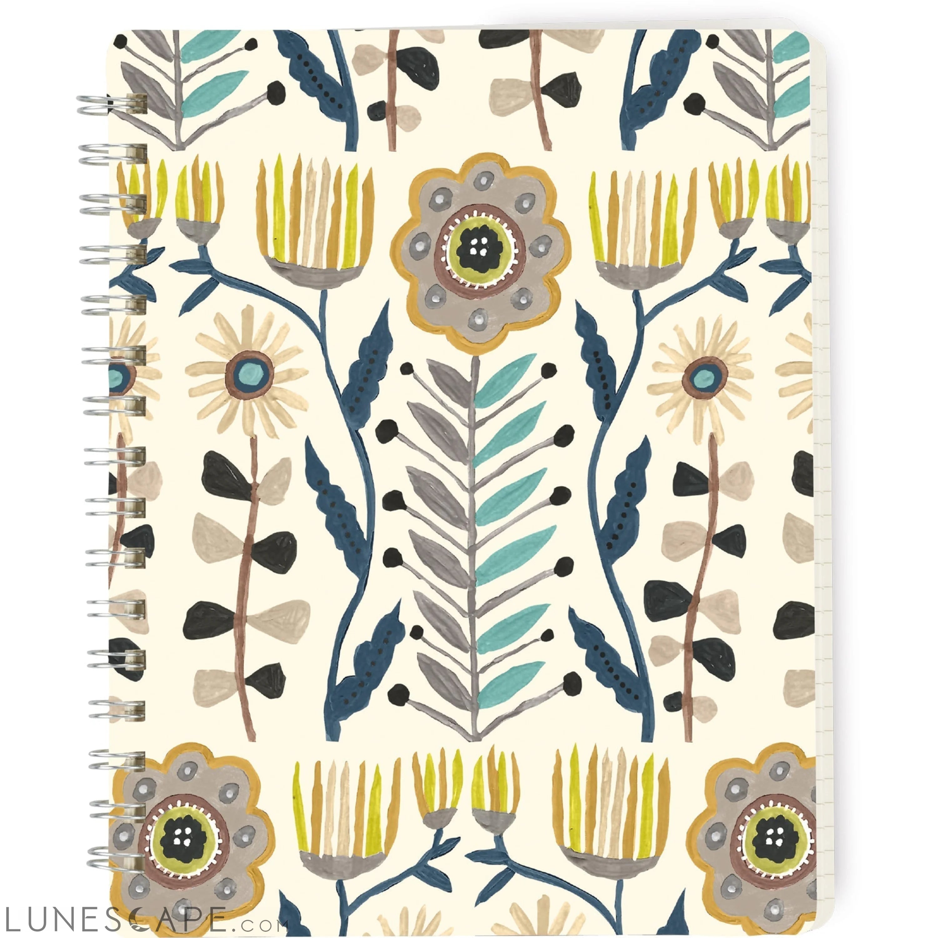 Floral Spiral Notebook | Double-sided 120 Lined Pages Folk Art Style LUNESCAPE