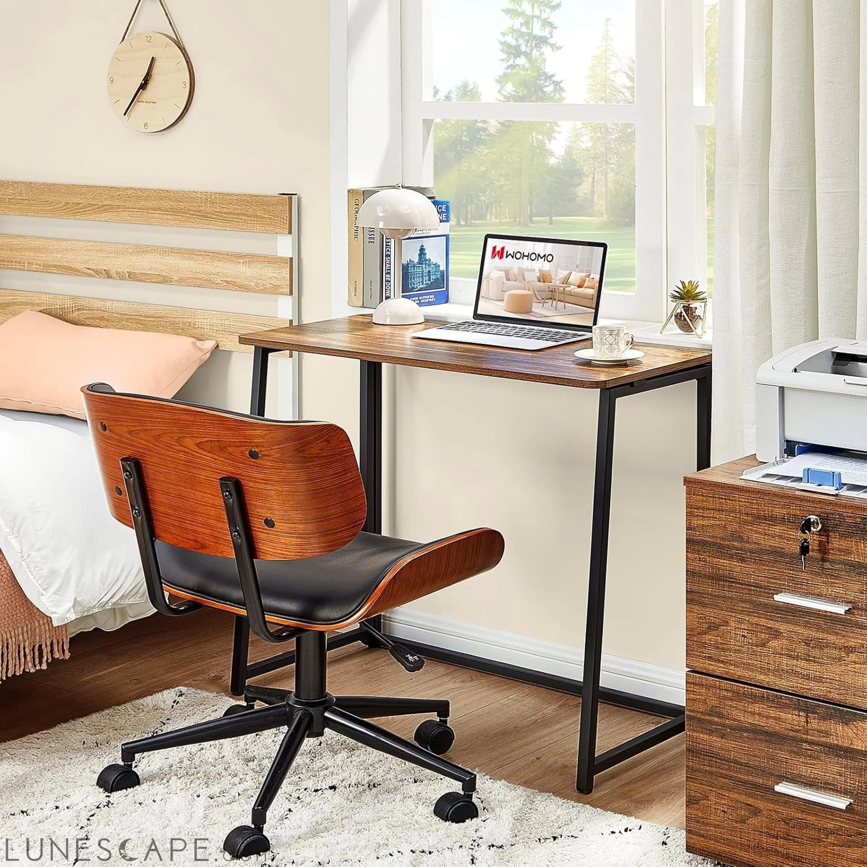 Folding Computer Desk, Small Writing Desk 31.5", Space-Saving Foldable LUNESCAPE