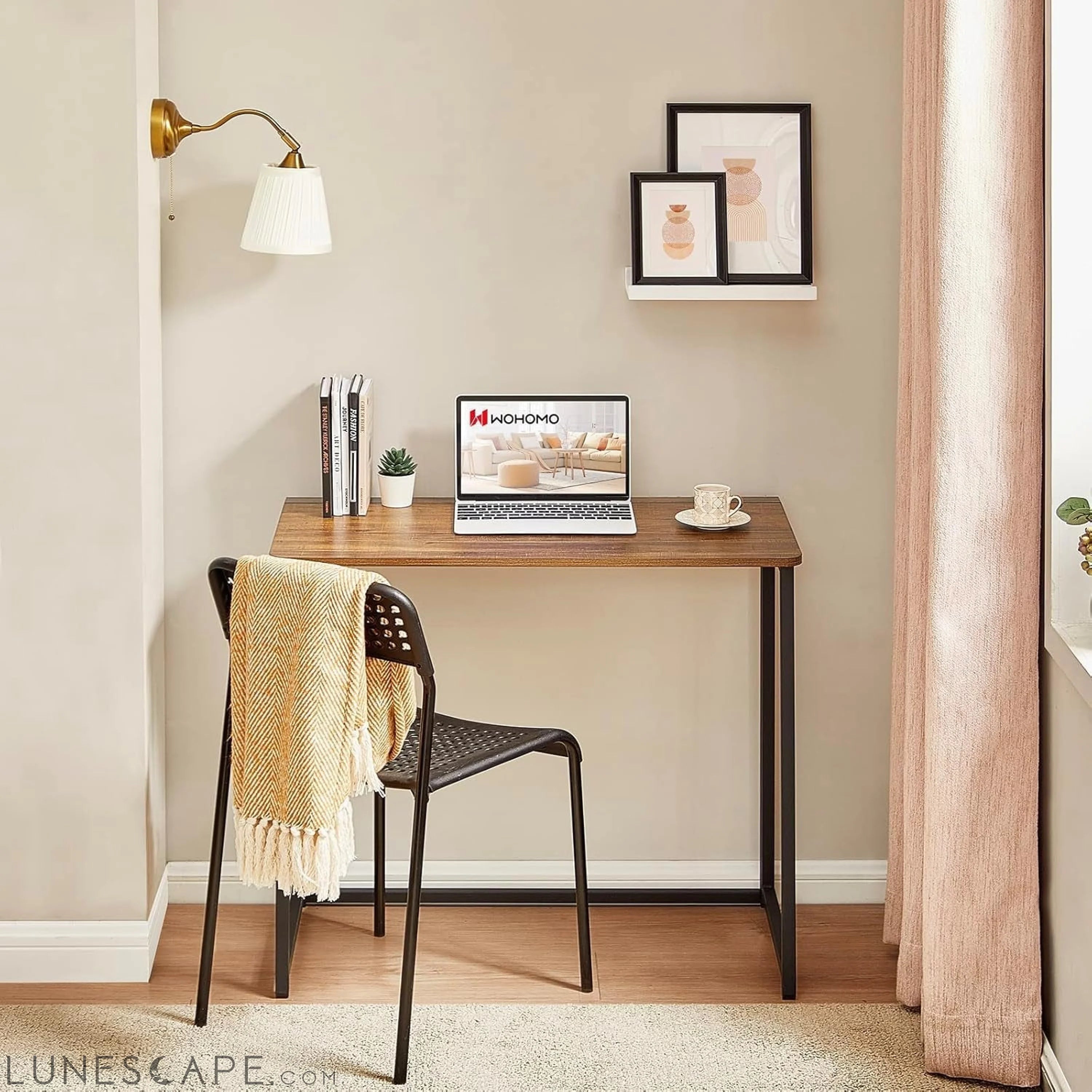 Folding Computer Desk, Small Writing Desk 31.5", Space-Saving Foldable LUNESCAPE
