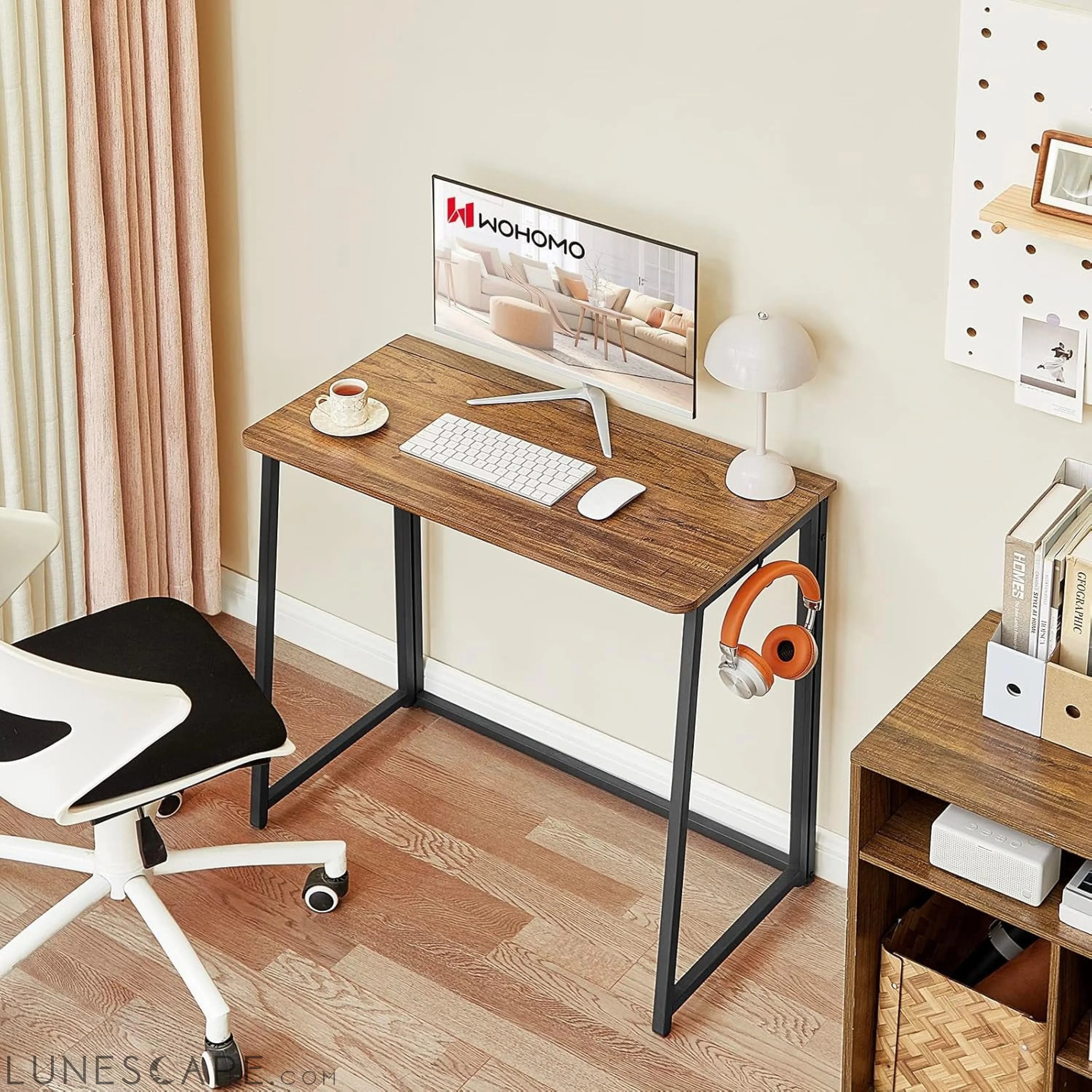 Folding Computer Desk, Small Writing Desk 31.5", Space-Saving Foldable LUNESCAPE