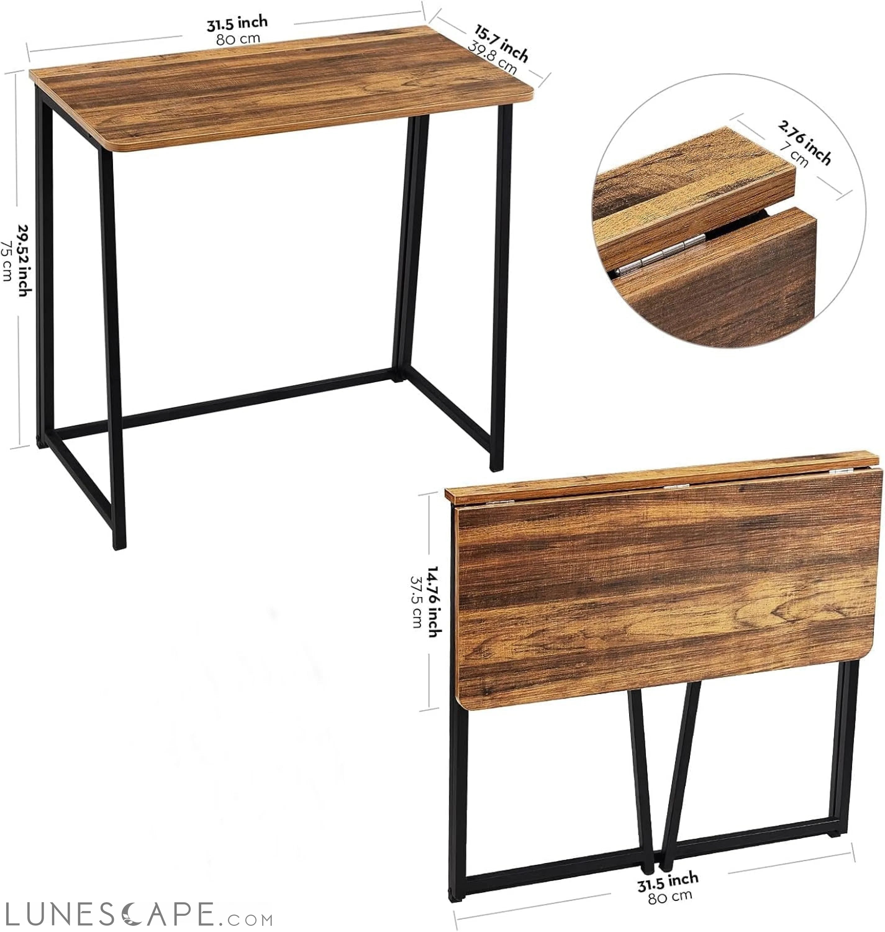 Folding Computer Desk, Small Writing Desk 31.5", Space-Saving Foldable LUNESCAPE