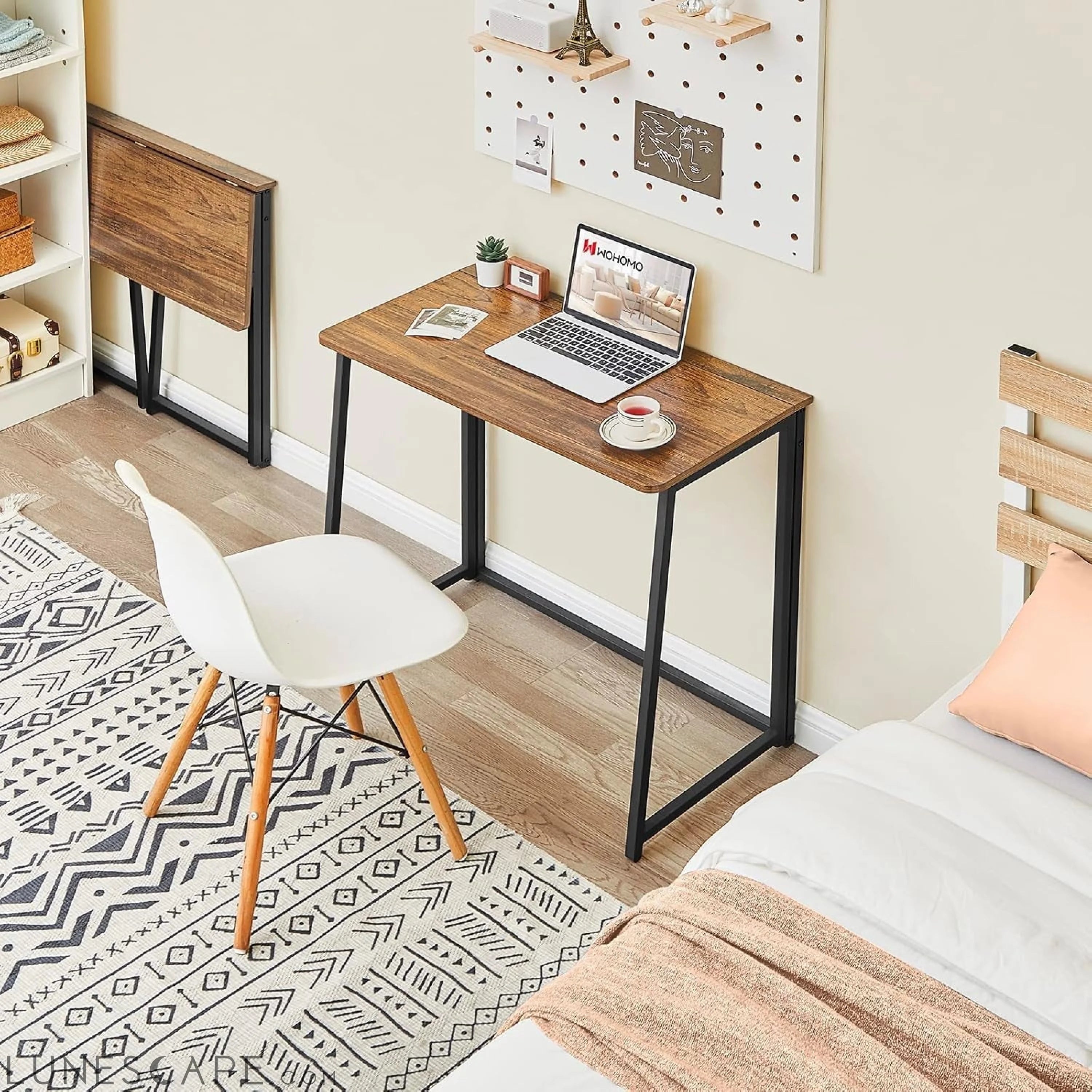 Folding Computer Desk, Small Writing Desk 31.5", Space-Saving Foldable LUNESCAPE