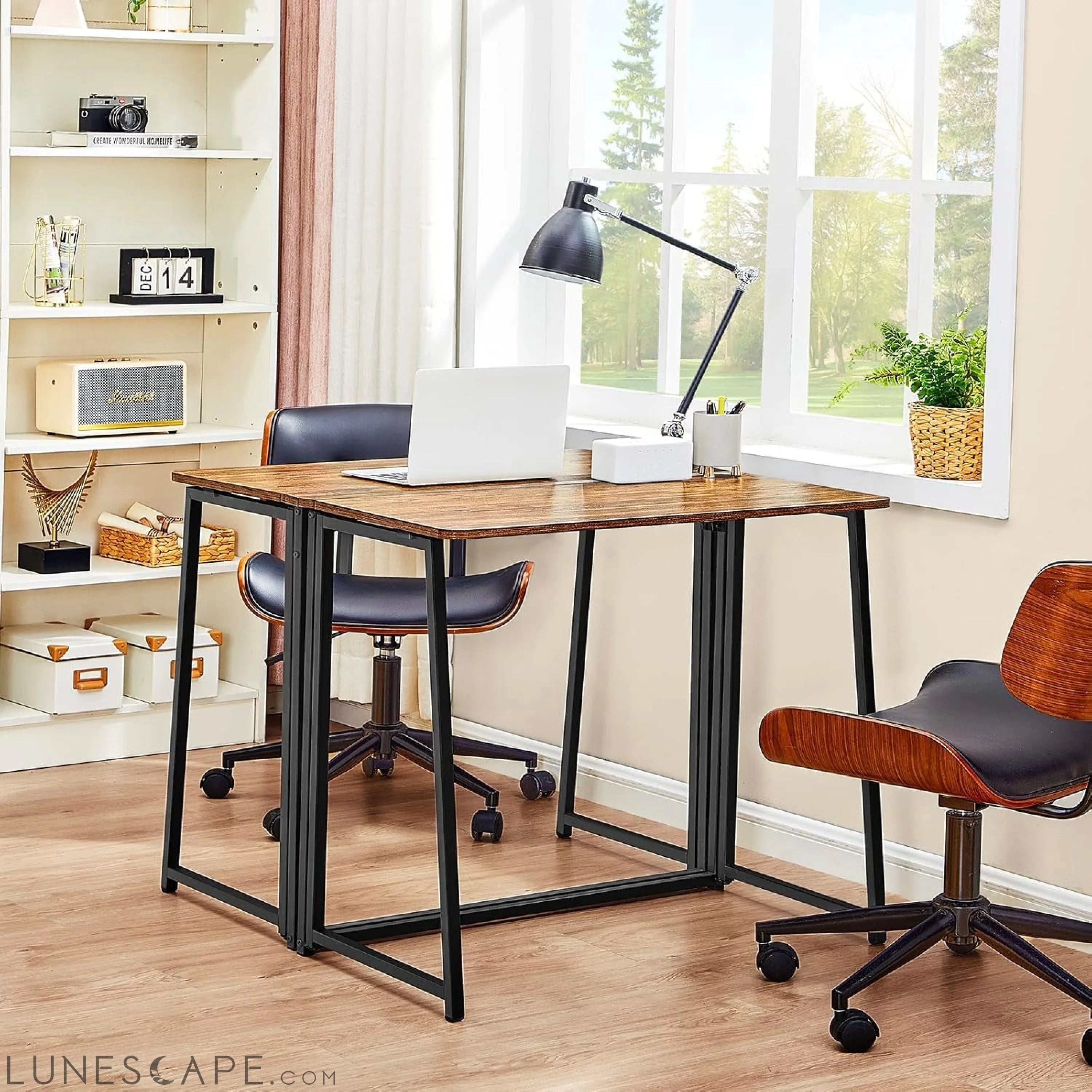 Folding Computer Desk, Small Writing Desk 31.5", Space-Saving Foldable LUNESCAPE