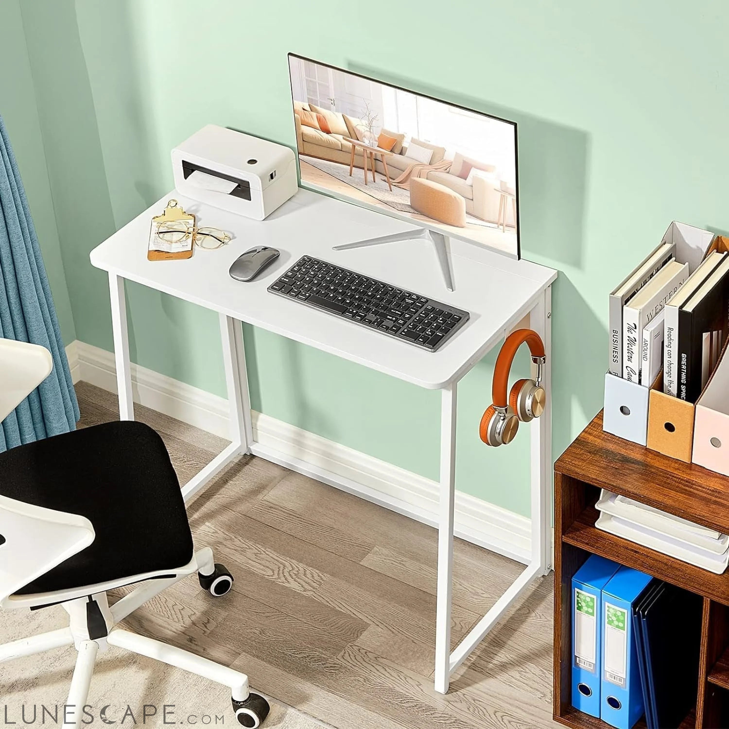 Folding Desk, 31.5" Small Desk for Small Spaces, Easy Assemble LUNESCAPE