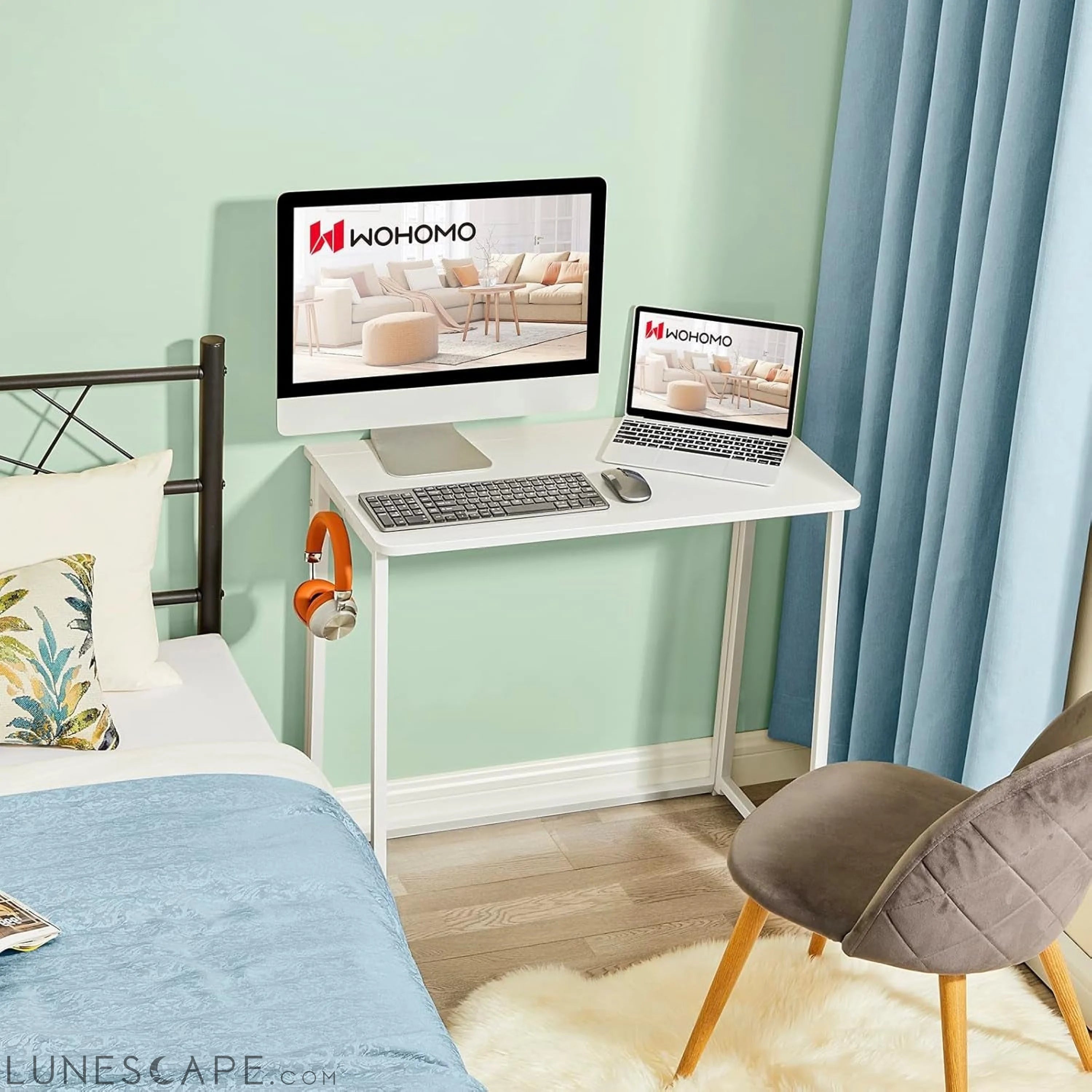 Folding Desk, 31.5" Small Desk for Small Spaces, Easy Assemble LUNESCAPE