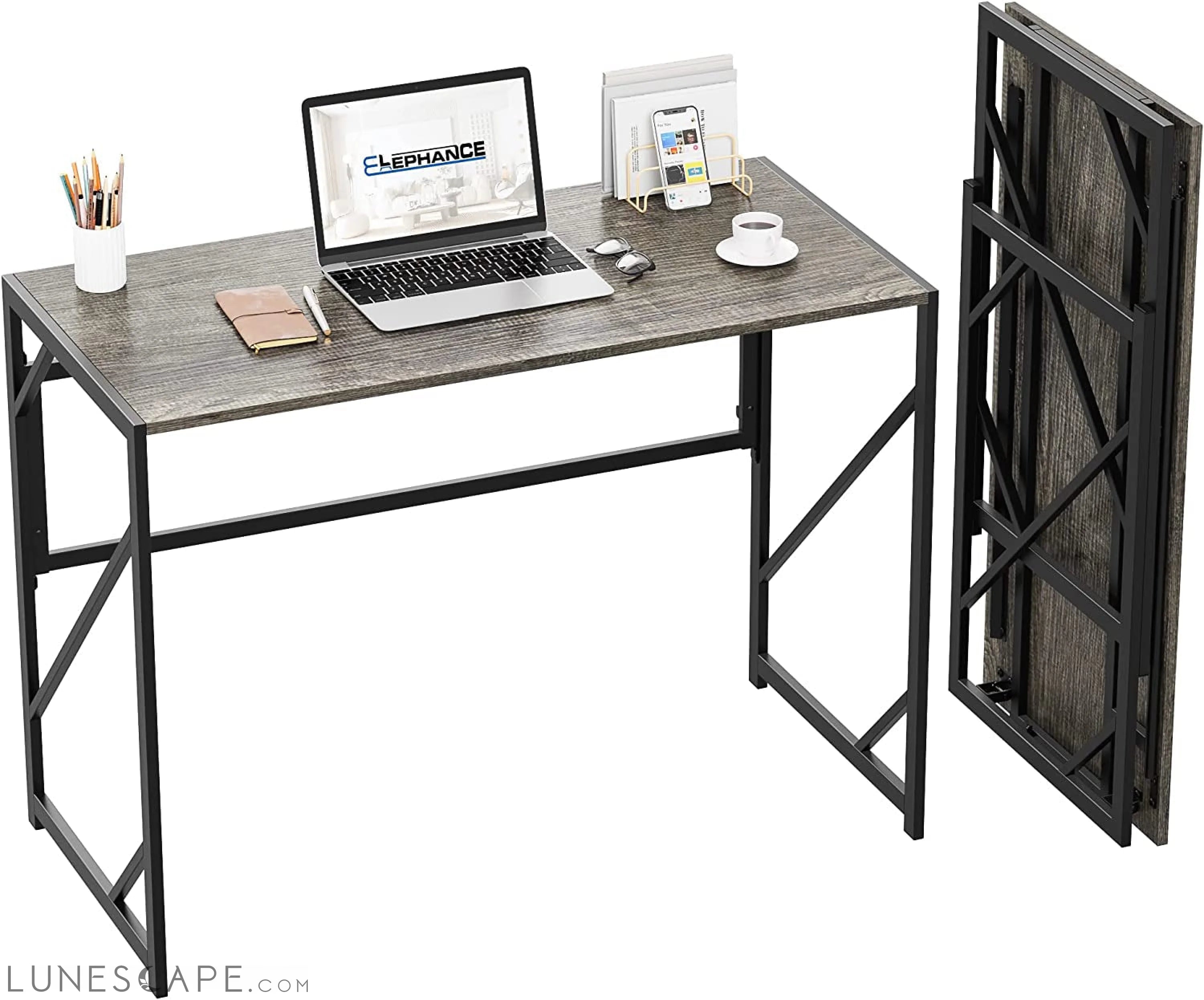 Folding Desk Writing Computer Desk for Home Office, No-Assembly Study LUNESCAPE