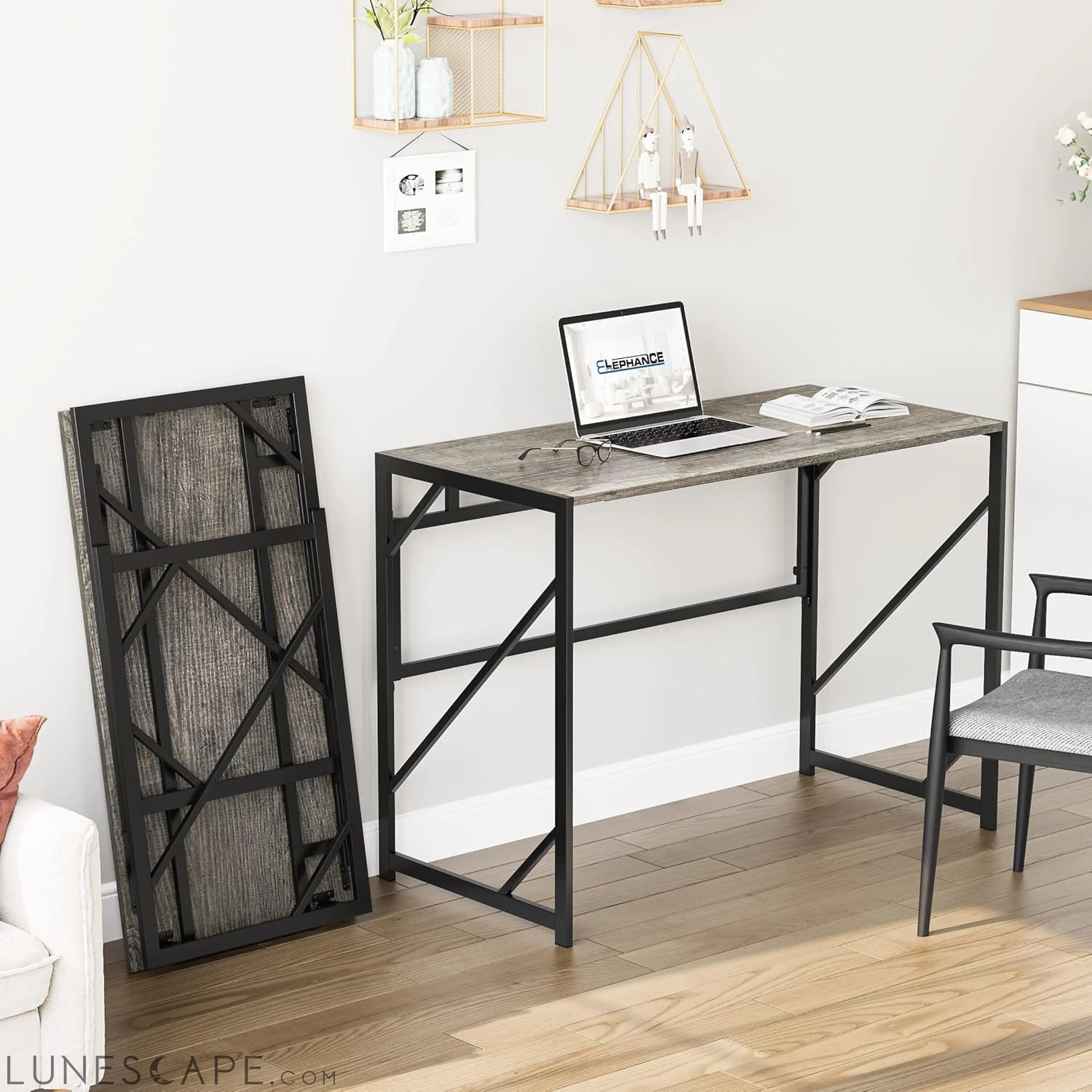 Folding Desk Writing Computer Desk for Home Office, No-Assembly Study LUNESCAPE