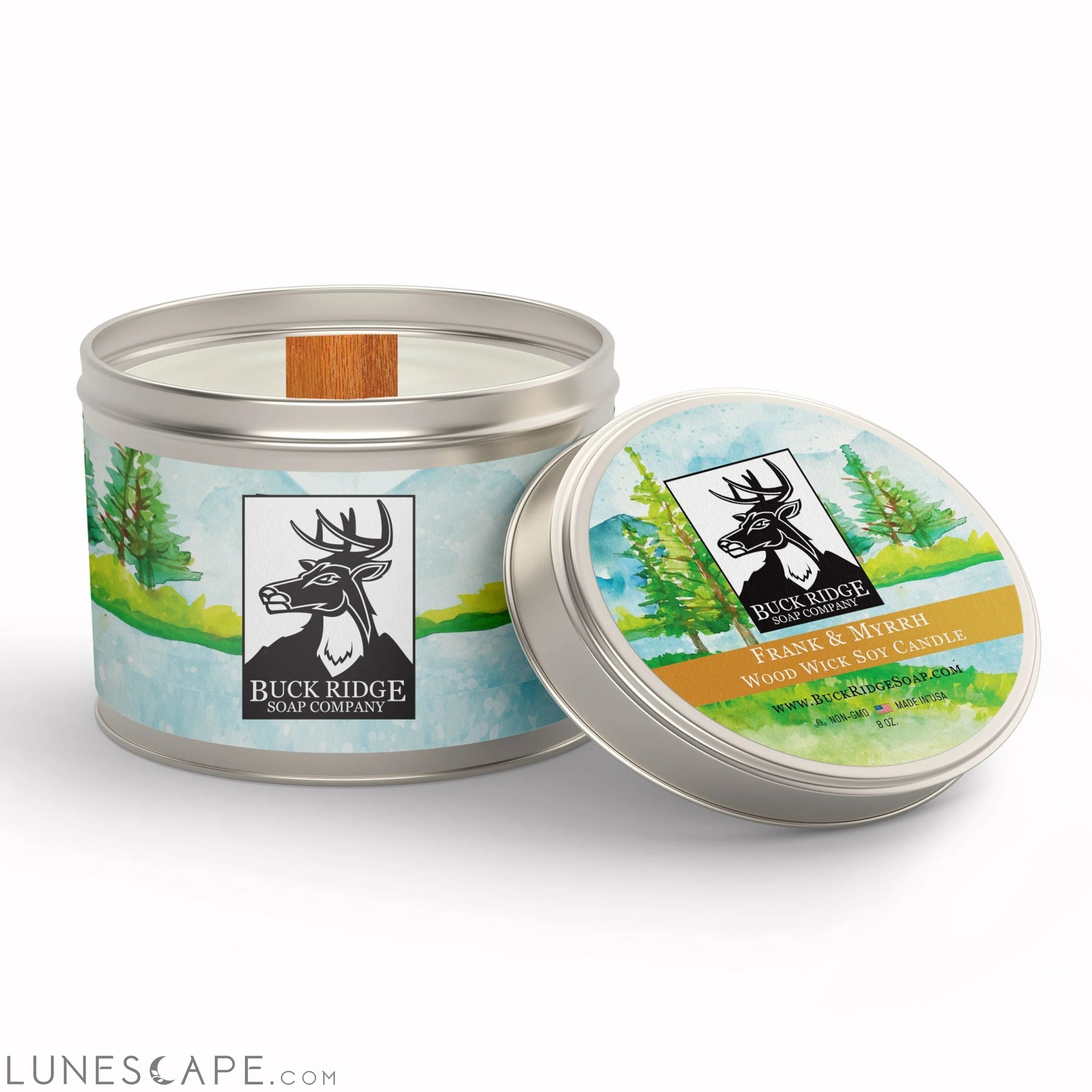 Frank and Myrrh Sustainable Wood Wick Soy Candle LUNESCAPE